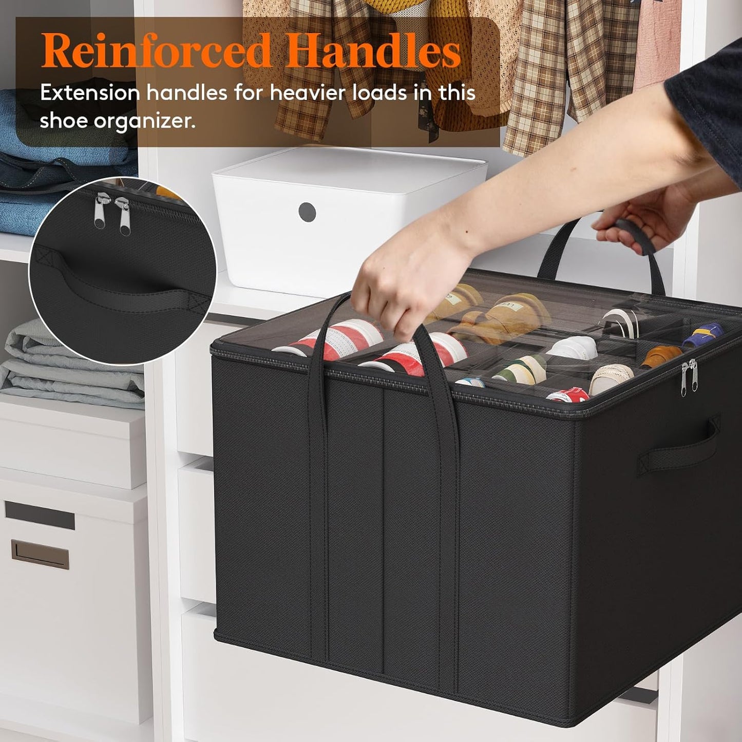 Lifewit Shoe Storage Organizer for Closet Fits 12-16 Pairs, Fabric Large Shoe Box Storage Container with Clear Cover, Foldable Bins Fit for Boots Heels Sneakers 17"(L) x 17"(W) x 12.5"(H) 3 Pack Black