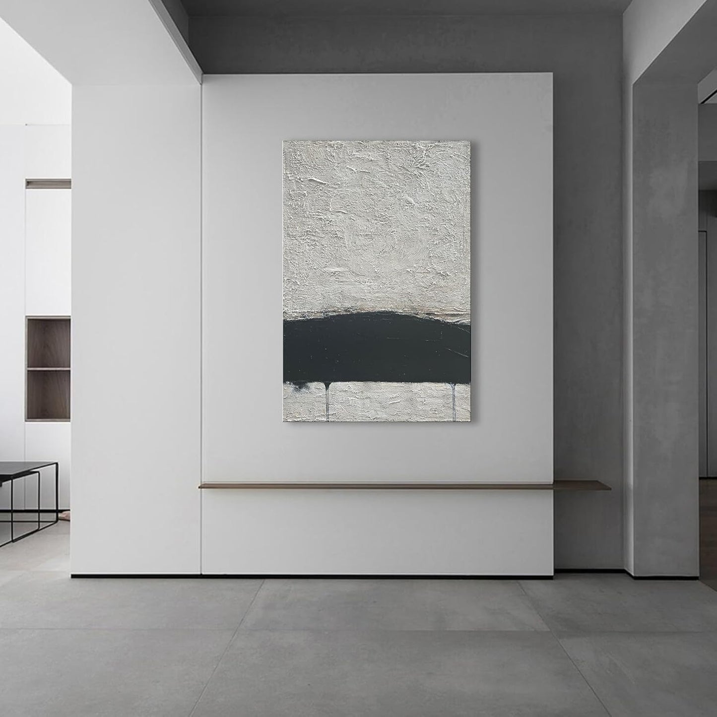 NANKAI Hand-painted Minimalism Black and Gray Art Oil painting Canvas Abstract Oil Painting Wall Art 36x24 Inch Home Wall Decoration