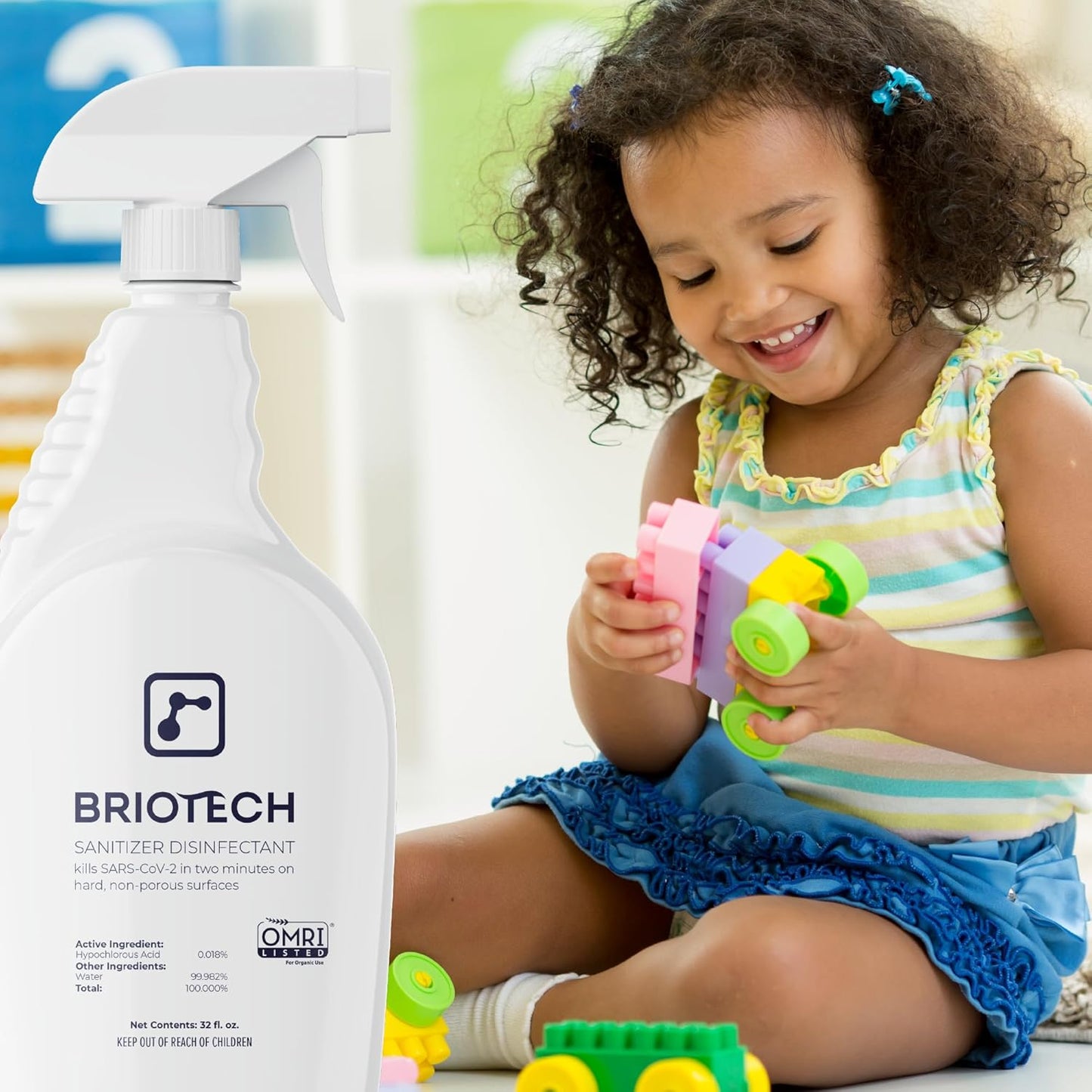 BRIOTECH Sanitizer Disinfectant Hypochlorous, Kill 99.99% of Viruses & Bacteria, Control Mold, Eliminate Odor, Gentle for Nursery & Play Rooms, Food Contact Surface Sanitizer, 1 Gallon Refill (2 Pack)