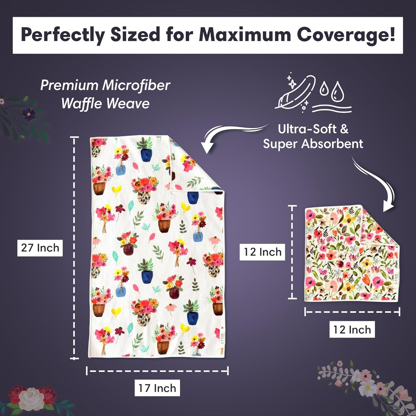 Microfiber Hand Towel & Washcloth Set of 2 - Double-Sided, Waffle Weave, Super Absorbent, Lint-Free, Fast Drying - Stars & Stripes Pattern for Bathroom, Kitchen, Car, and Window Cleaning