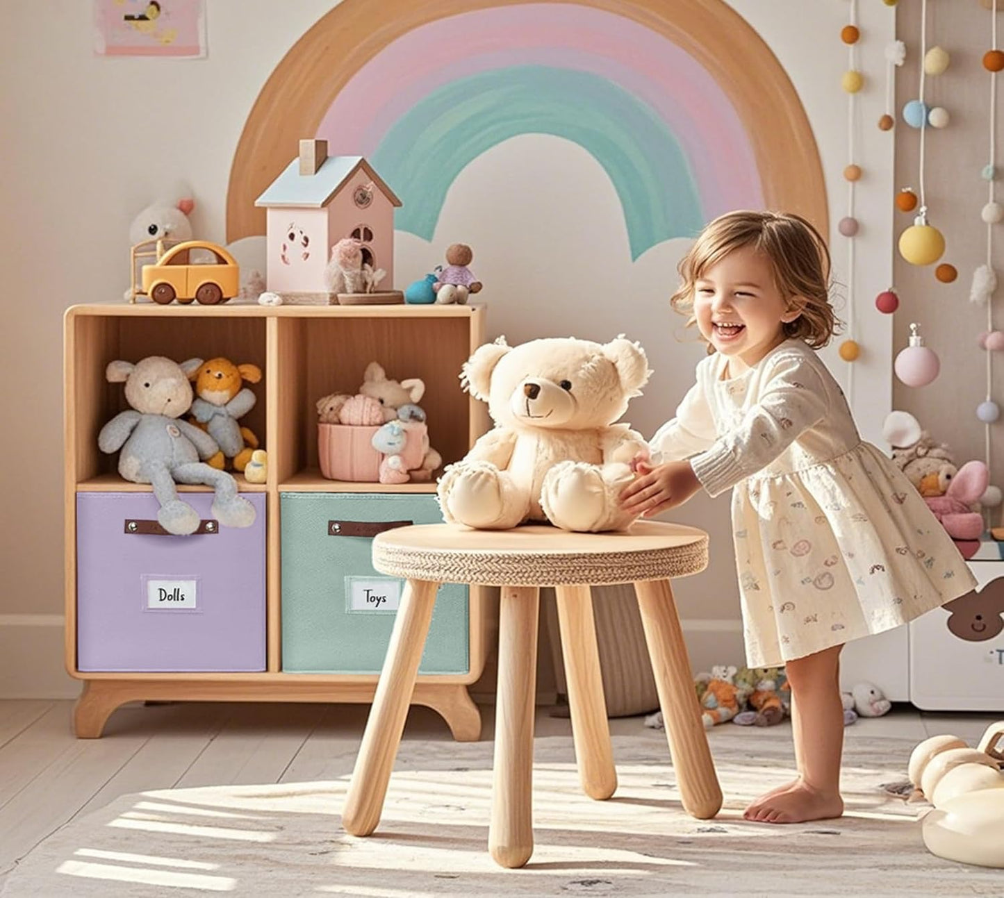 DECOMOMO Storage Cubes, 13x13x13 Storage Cube Bins with Labels, Fabric Organizer Bins (13" / 6pcs, Rainbow)