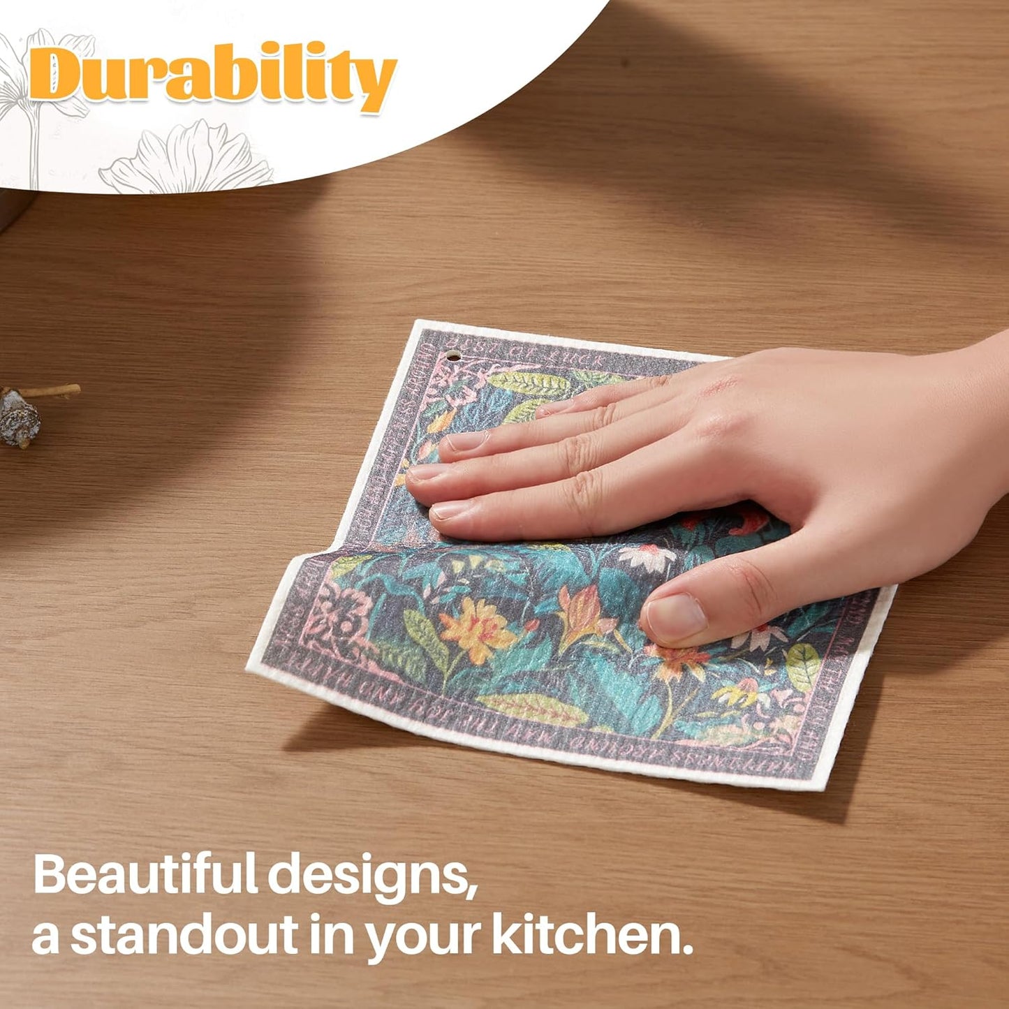 JOYMOOP 12 Pack Decorate Cleaning Cloth (Simple Floral of Decorative Series), Reusable Absorbent Dish Towels, Non-Scratch Washable Rags for Cookware, Kitchen and Household Cleaning - 6.7×7.9 inch