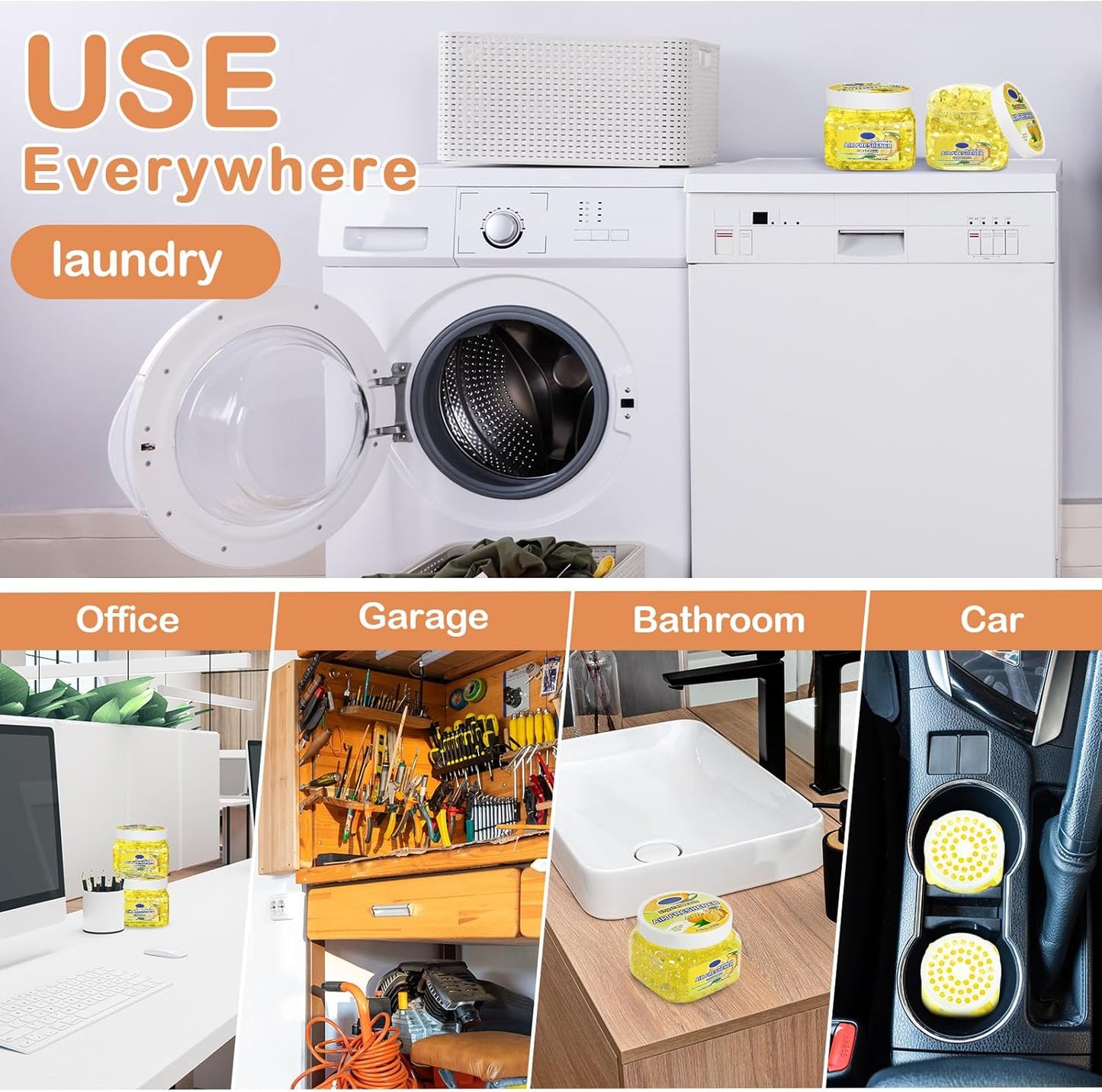 12 Pcs Air Freshener Gel Bulk Odor Eliminator Gel Beads 8 oz Long Lasting Air Freshener Beads Eliminates Odors in Home Bathrooms, Cars, Boats, Rvs and Pet Areas(Lemon)