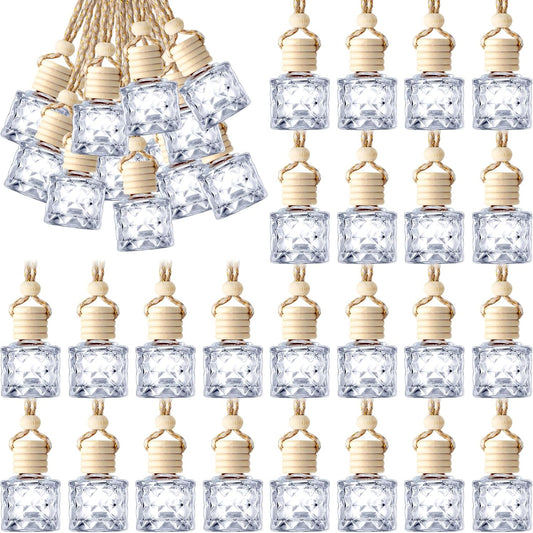 BBTO 50 Pcs Hanging Car Air Freshener Car Diffuser Bottles Empty Glass Perfume Bottle Freshener Diffuser Bottle Pendant for Essential Oil Fragrance Aromatherapy Bottle Ornament(Diamond)