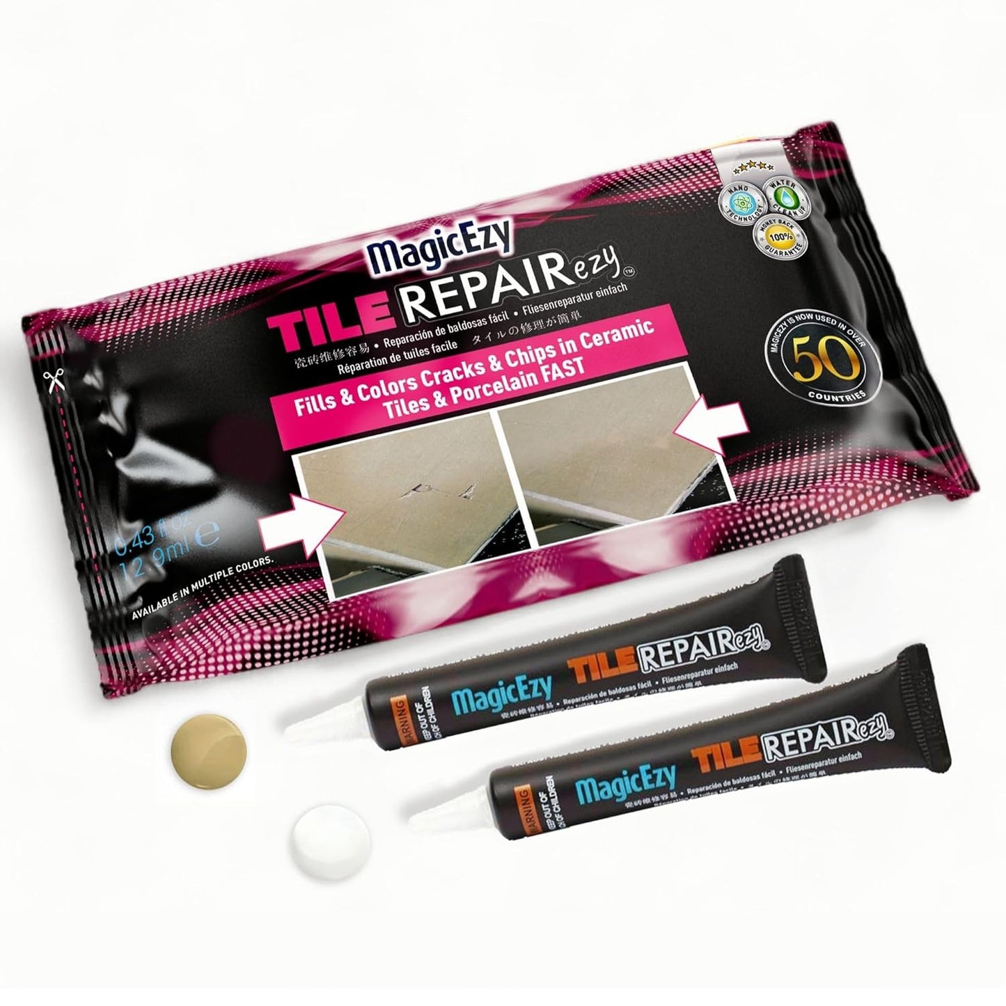 MagicEzy Tile RepairEzy Tile Repair Kit (Honey Beige/White) - Crack and Chip Repair for Floor and Wall Tiles Fast - Porcelain and Ceramic Tile Repair Kit