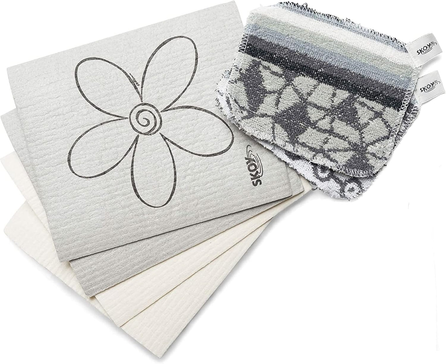 Skoy Bundle, 2-Pack Skoy Scrub, and 4-Pack Skoy Swedish Dishcloth, Reusable Cleaning Products for Kitchen and Household, Planet-Friendly, Dishwasher Safe Soft Scrub, Monochromatic Colors