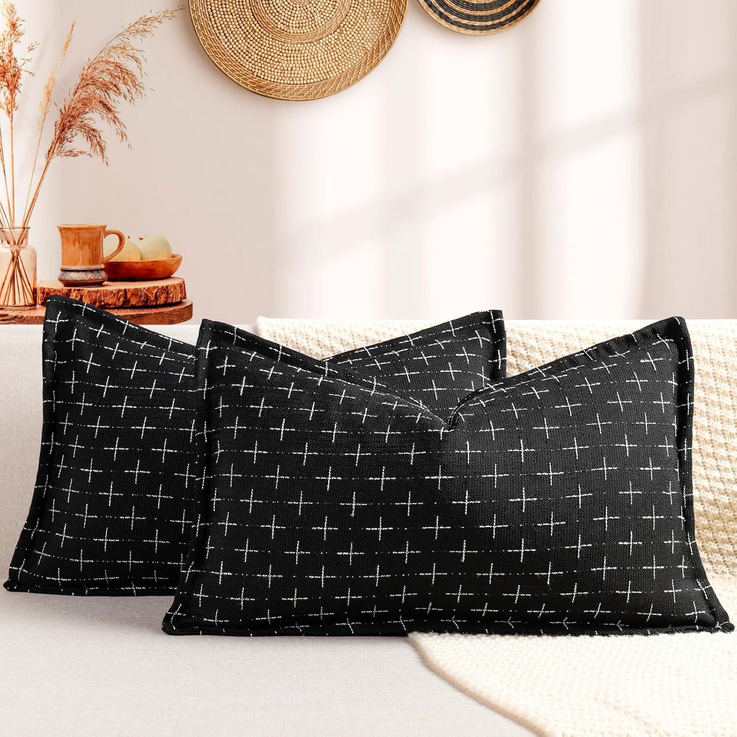 ZWJD 12x20 Pillow Covers Set of 2 Soft Polyester Textured Pillow Covers with Stylish Flange Edge Cozy Farmhouse Throw Pillows for Couch Bed Sofa Living Room