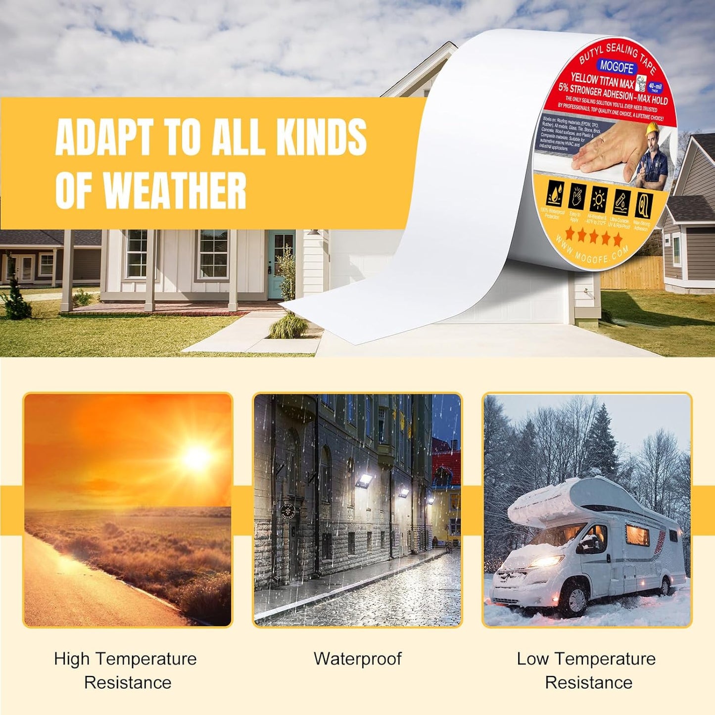 Max RV Roof Sealant Tape White - Extra Thick 4 Inch x 50 Feet, Triple Waterproof & UV-Resistant for RV Roof Repair, Camper, Trailer, Boat, Window & Leak Sealing