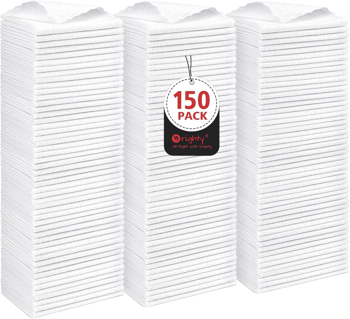 Orighty Cleaning Cloths Bulk, 150 Pack Shop Rags Reusable, Multi-Purpose Shop Towels for Cars, Microfiber Cleaning Rags for Automotive, Mechanic, Kitchen, Lint Free Towels 11.5’’ x 11.5’’, White