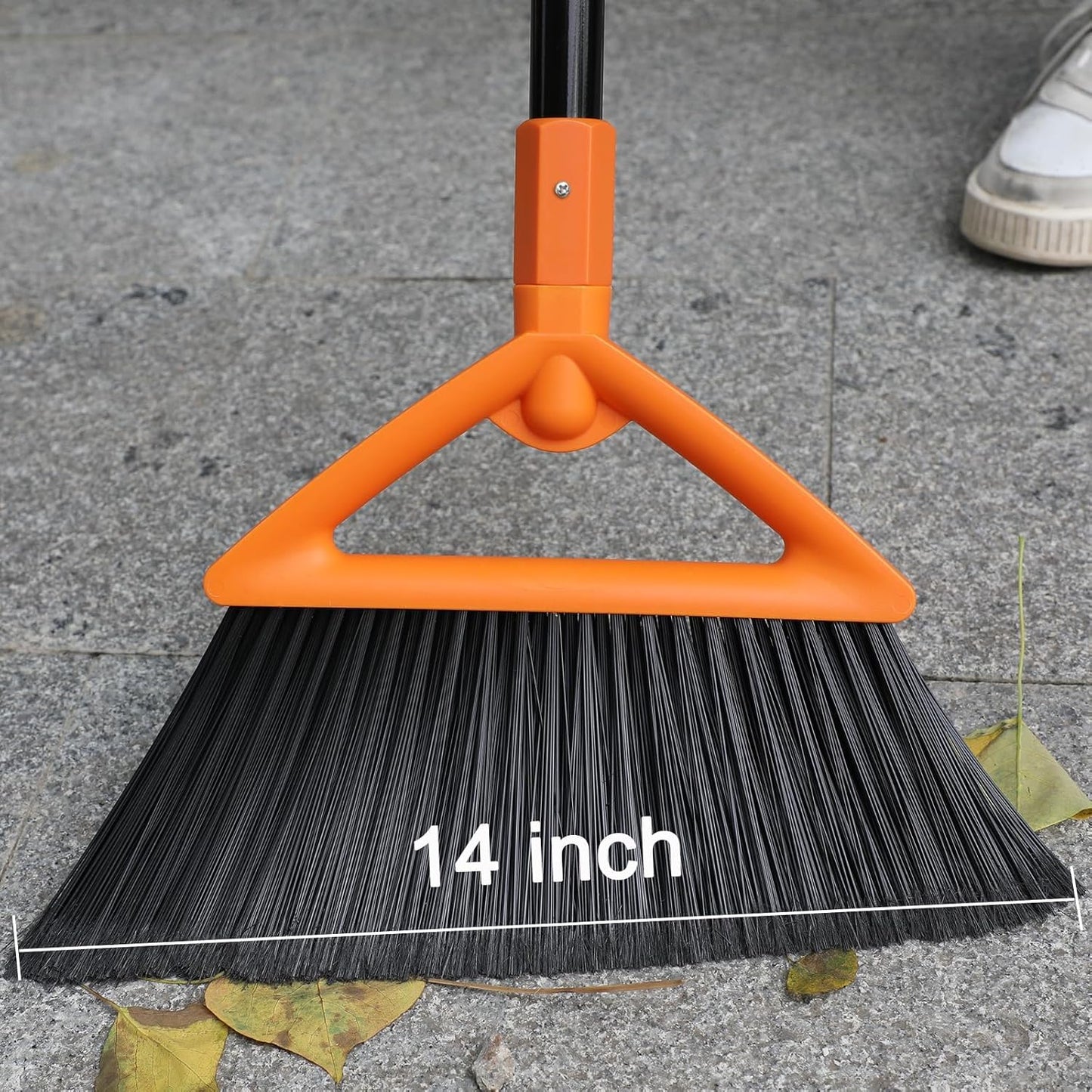 Outdoor Indoor Broom, Brooms for Sweeeping Indoor, Heavy-Duty Kitchen Broom with Long Pole, Angle Broom Orange for Garages Restaurant Courtyard Office Slidewalk Lobby Sweep Dust