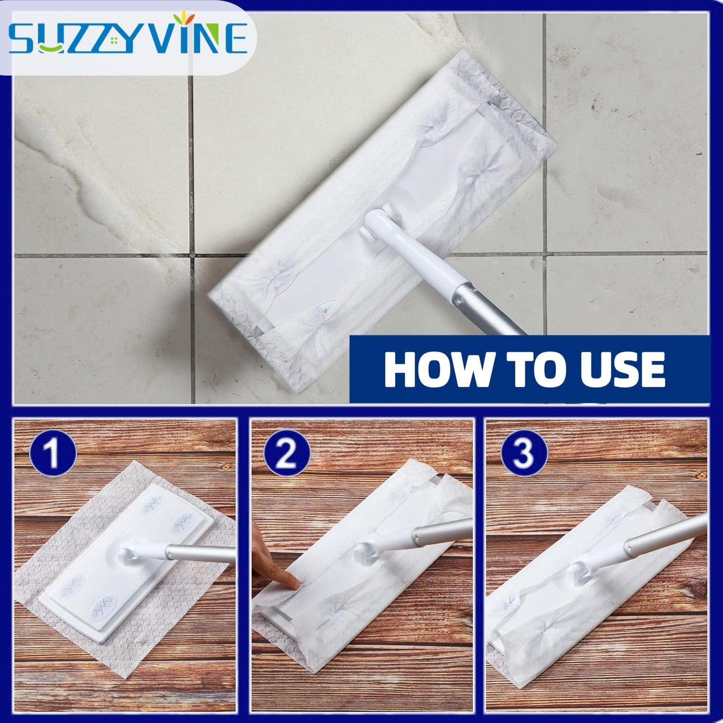 SUZZYVINE Dry Pads Refills 240 Count Dry Mop Refills for Floor Mopping and Cleaning, Dry Sweeping Cloths Dry Floor Cloths, Unscented, 7.87"x11.81"