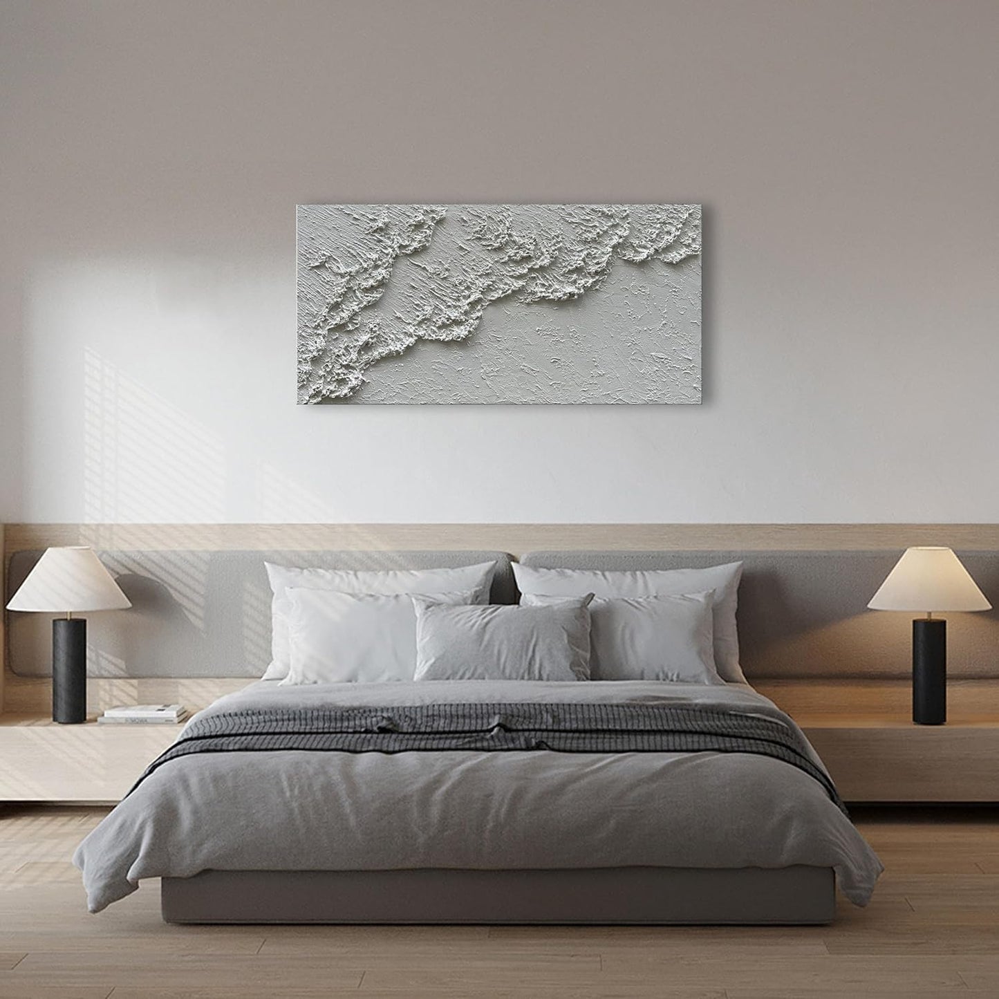 NANKAI Hand Painted White Minimalist Art Painting Ocean Waves Abstract Canvas Oil Painting Home Wall Decoration Art 24x48 Inchs