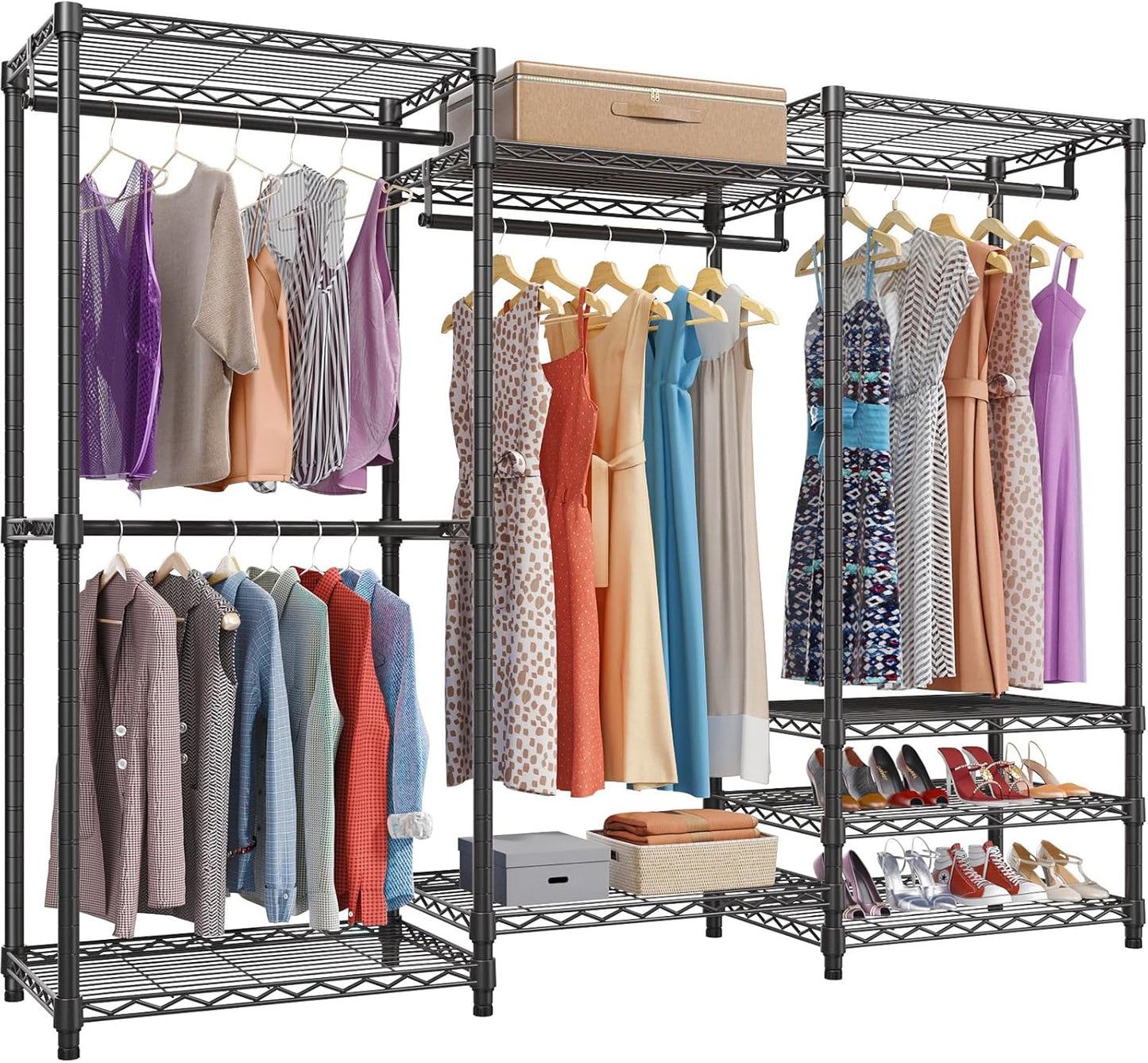 VIPEK V5 Portable Closet Wardrobe Heavy Duty Clothes Rack, Freestanding Clothing Rack with 4 Hang Rods & 8 Shelves, Adjustable Closet Racks, 68.9" L x 15.7" W x 76.4" H, Max Load 890LBS, Black