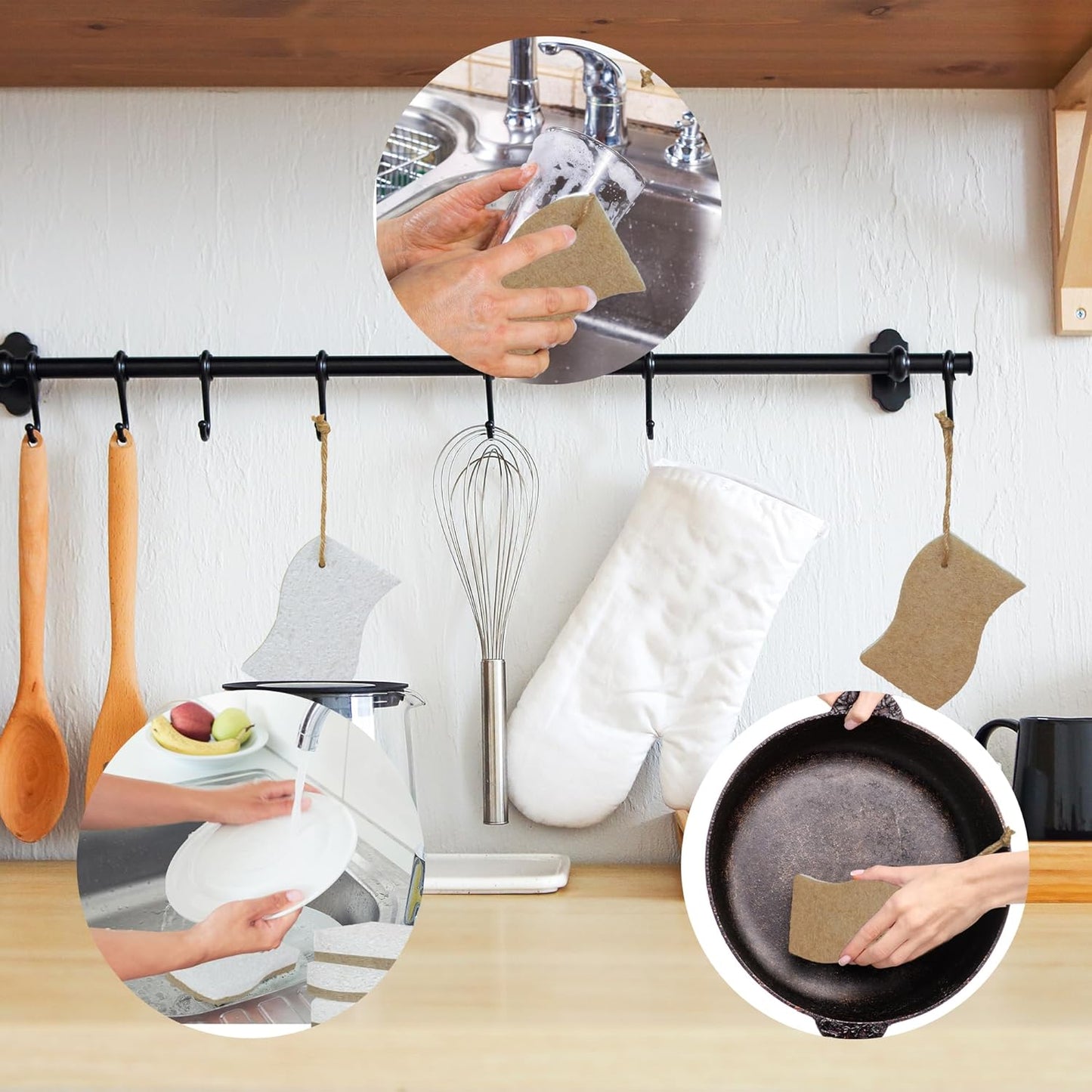 Eco Friendly Cellulose Compostable Biodegradable Kitchen Clean Sponges, for Washing Sink/Pan and Dishwashing, 15 Pack