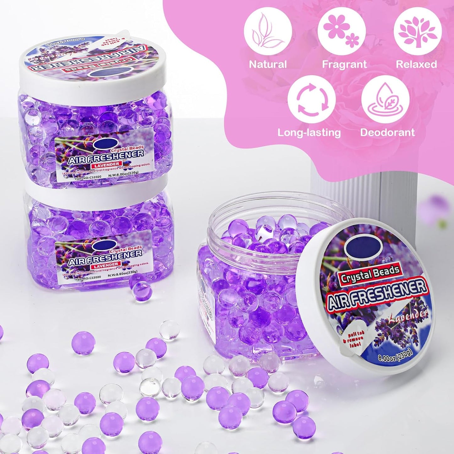 12 Pcs Air Freshener Gel Bulk Odor Eliminator Gel Beads 8 oz Long Lasting Air Freshener Beads Eliminates Odors in Home Bathrooms, Cars, Boats, Rvs and Pet Areas(Lavender)