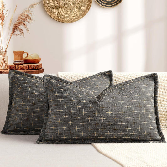 ZWJD 12x20 Pillow Covers Set of 2 Soft Polyester Textured Pillow Covers with Stylish Flange Edge Cozy Farmhouse Throw Pillows for Couch Bed Sofa Living Room