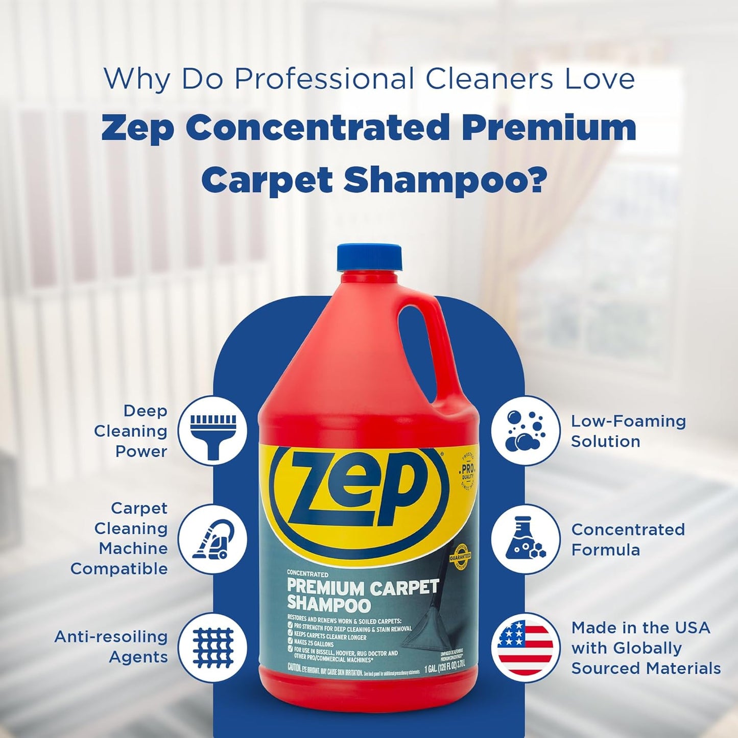 Zep Premium Carpet Shampoo - 1 Gal (Case of 4) - ZUPXC128 - Deep Cleaning and Stain Removal, For Carpet Machines