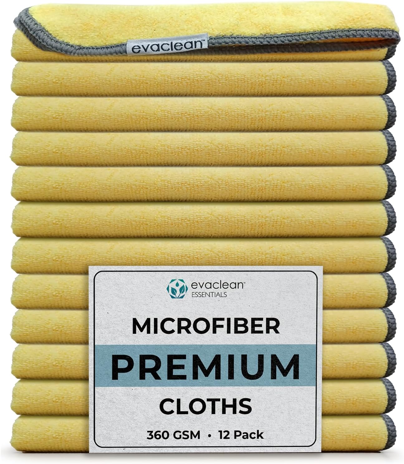 EvaClean Premium Microfiber Cleaning Cloth 16"x16" - Reusable, Washable, Non-Scratch, Microfiber Towels for Cleaning, Dusting, Polishing, High Absorbency & Durability, Yellow, 12-Pack
