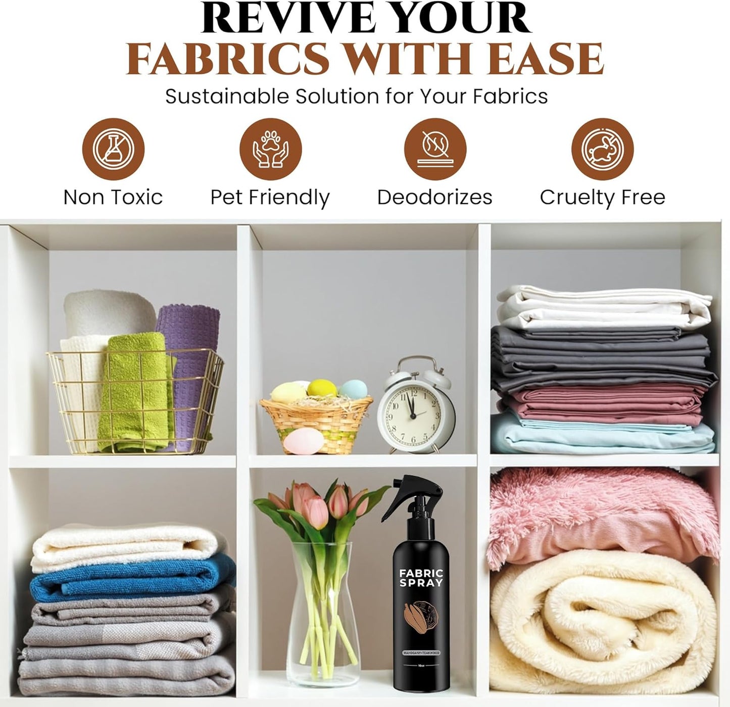 605Products Linen & Fabric Spray - Home Fragrance Freshener for Bedding & Laundry, Natural Deodorizer with Essential Oils - Mahogany Teakwood (10oz)