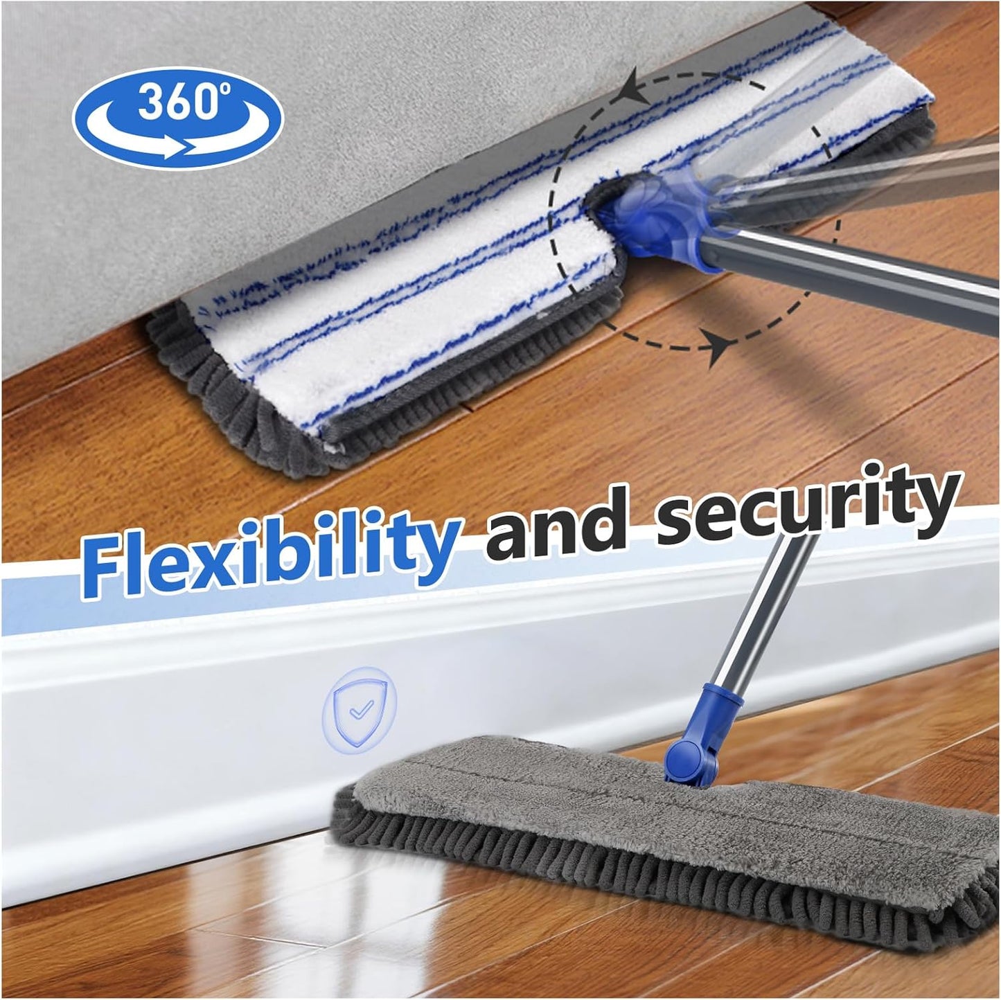 Masthome Microfiber Mops for Floor Cleaning,Dust Mop with 4 Reusable Pads,Flat Flip Mops for Wet & Dry Use,Professional Microfiber Mop for Hardwood, Laminate,Tile Floor Cleaning-1 Scraper