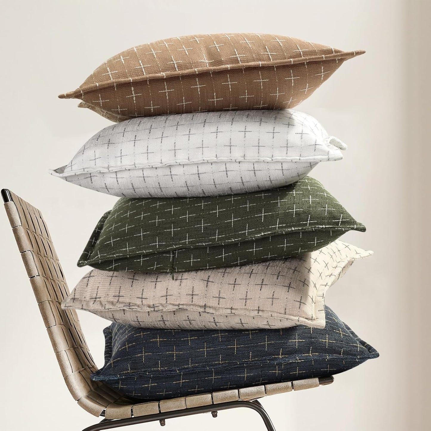 ZWJD Throw Pillow Pillow Covers 22x22 Set of 2 Soft Polyester Textured Pillow Covers with Stylish Flange Edge Cozy Farmhouse Throw Pillows for Couch Bed Sofa Living Room