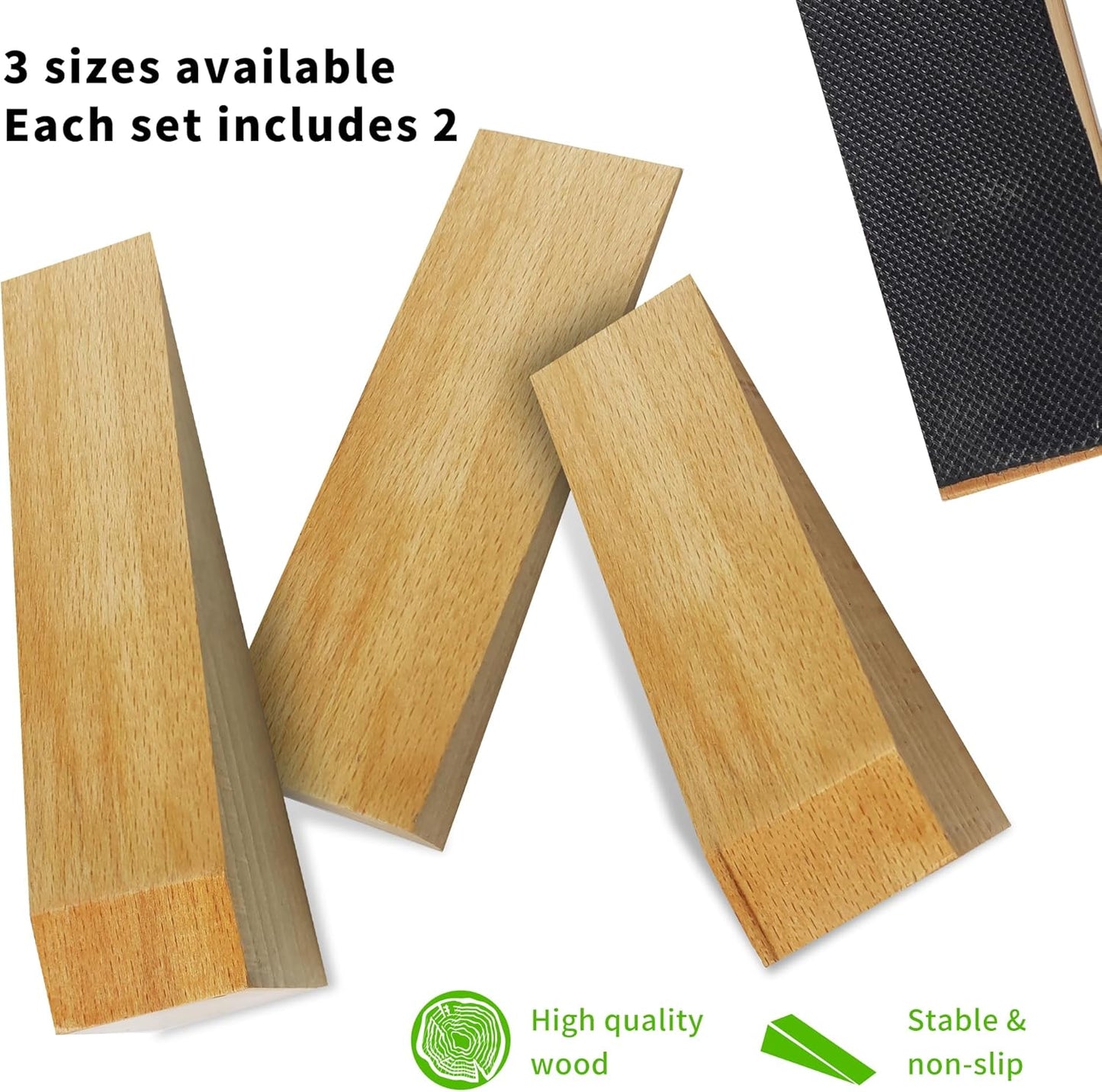 2 Pack Wooden Door Stop - Non-Slip Door Stoppers for Floor - Door Wedges for All Door Types and Surfaces - Each Door Stopper 1.4inch Thick, 4.3inch Long with Rubber