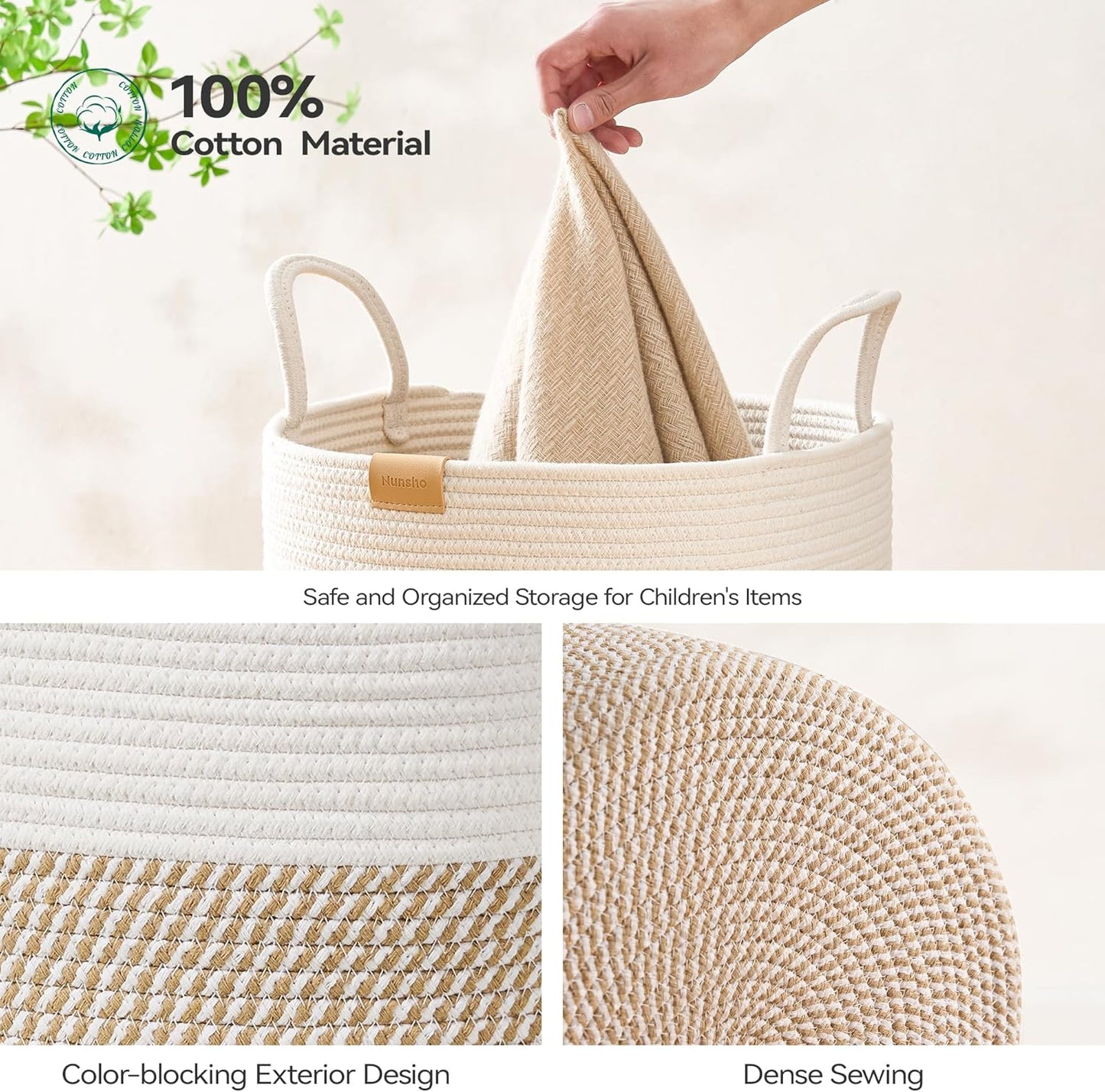 Laundry Hamper 75L,Large Laundry Basket for Clothes,Decorative Storage Basket for Blankets,Cotton Rope Woven basket for bedroom,Brown White