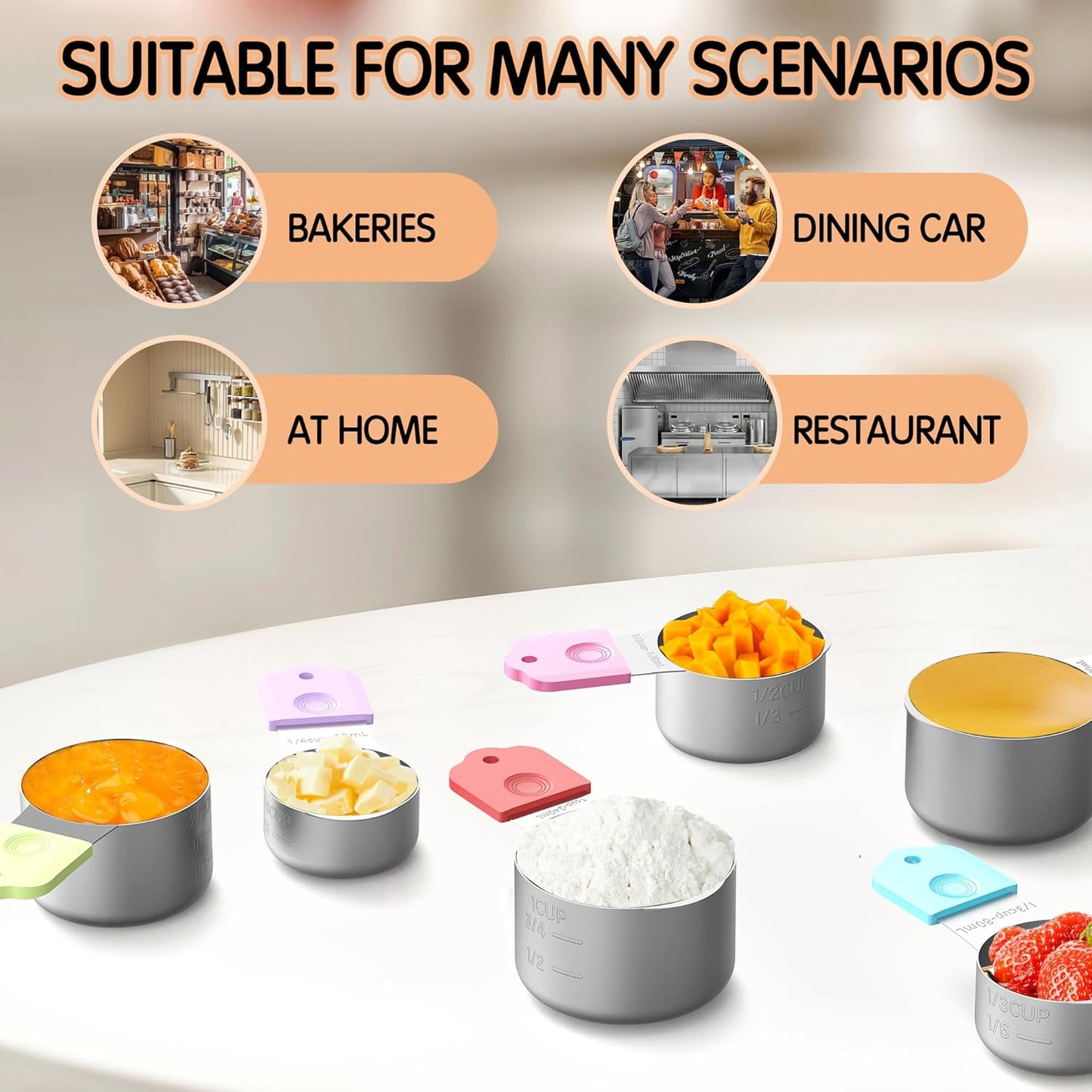 Magnetic Measuring Cups, 5 Stainless Steel Nesting Measuring Cup Set for Measuring Dry or Liquid Ingredients