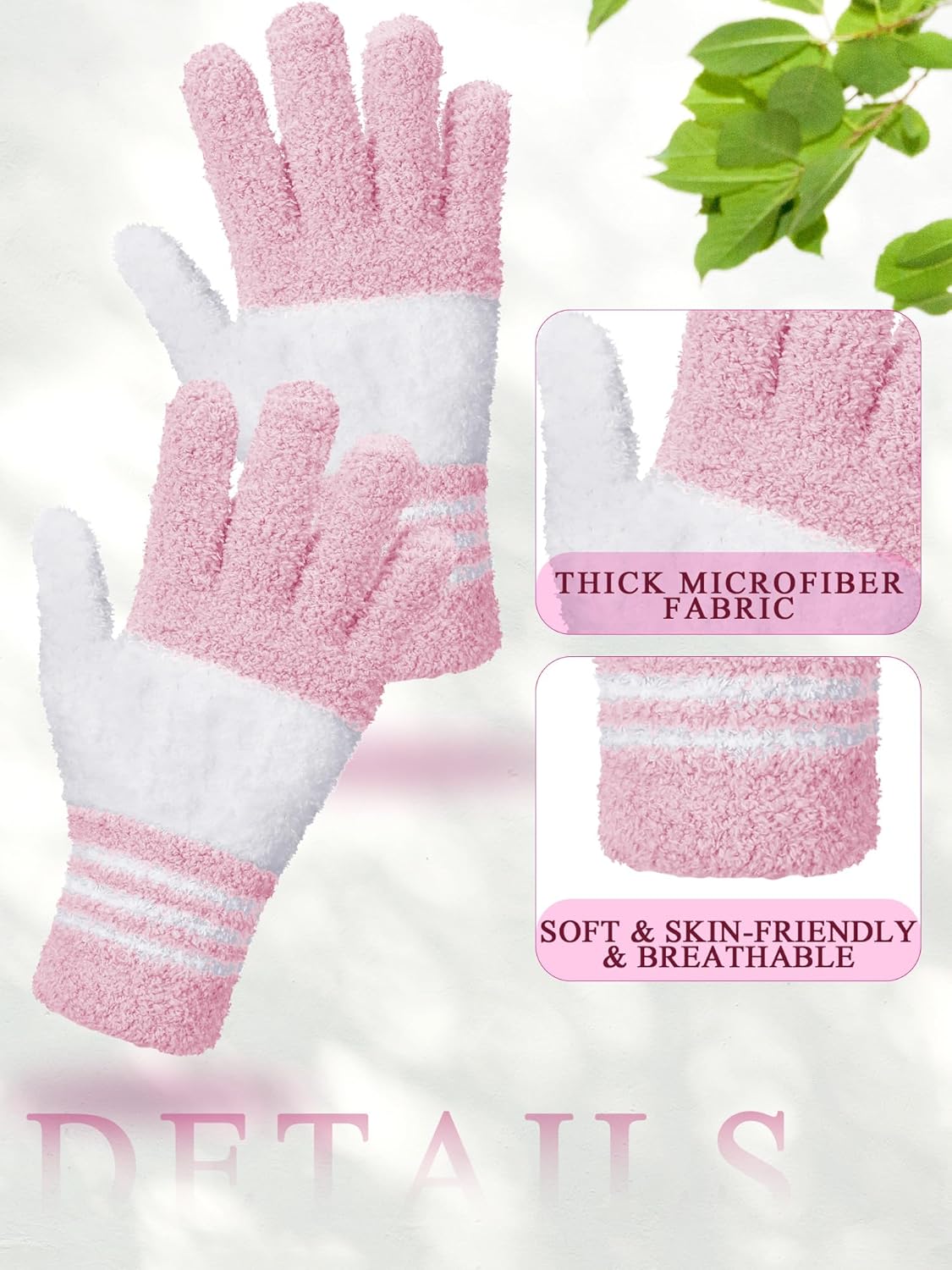 Patelai 3 Pairs Microfiber Plant Dusting Gloves Leaf Cleaning Gloves for Indoor Plants, Blinds, Furniture, House(Medium,White, Pink, Yellow, Rose Red)