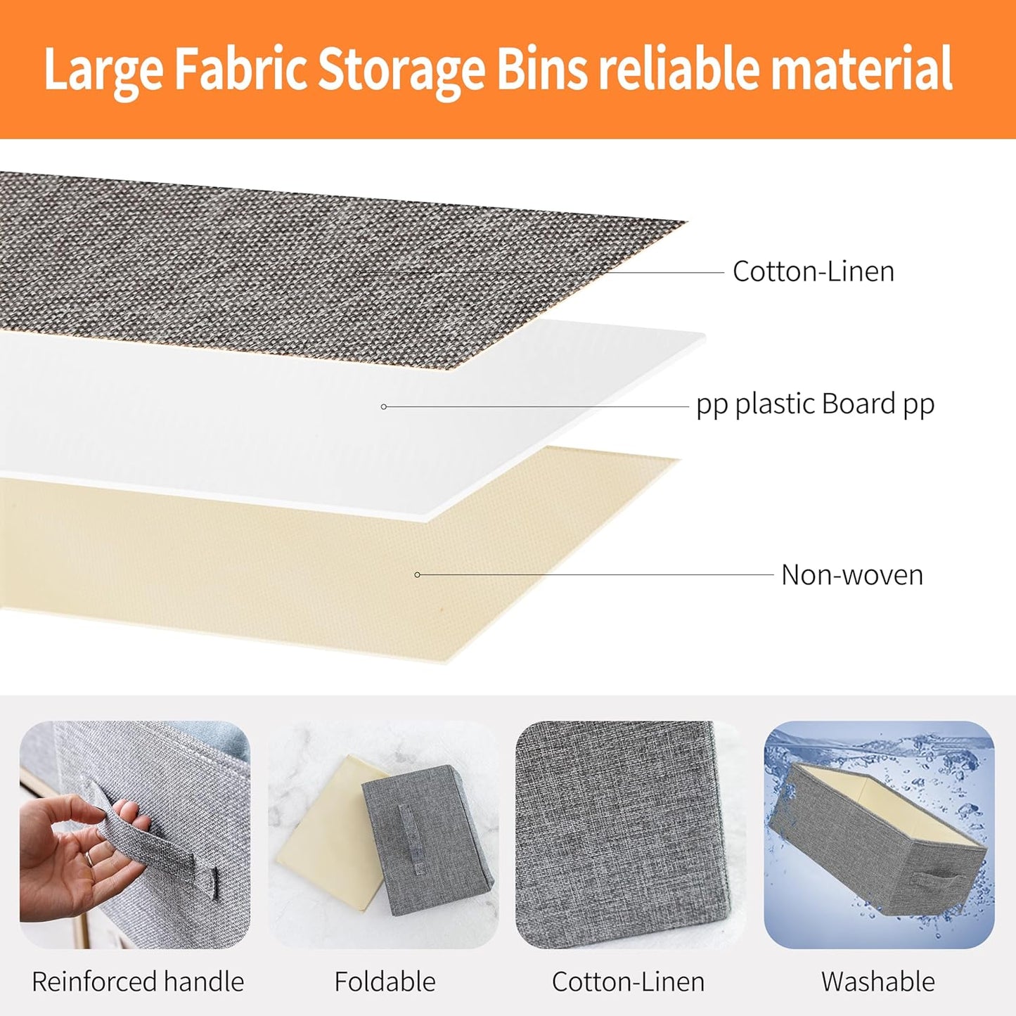 Linen Folding Storage Bins, 3 Pack Large Storage Baskets, Washable, Clothing Storage Bins with Handle, Closet Organizer for Storage Sweater,Sheets(dark grey, 18½"x11" x8½")