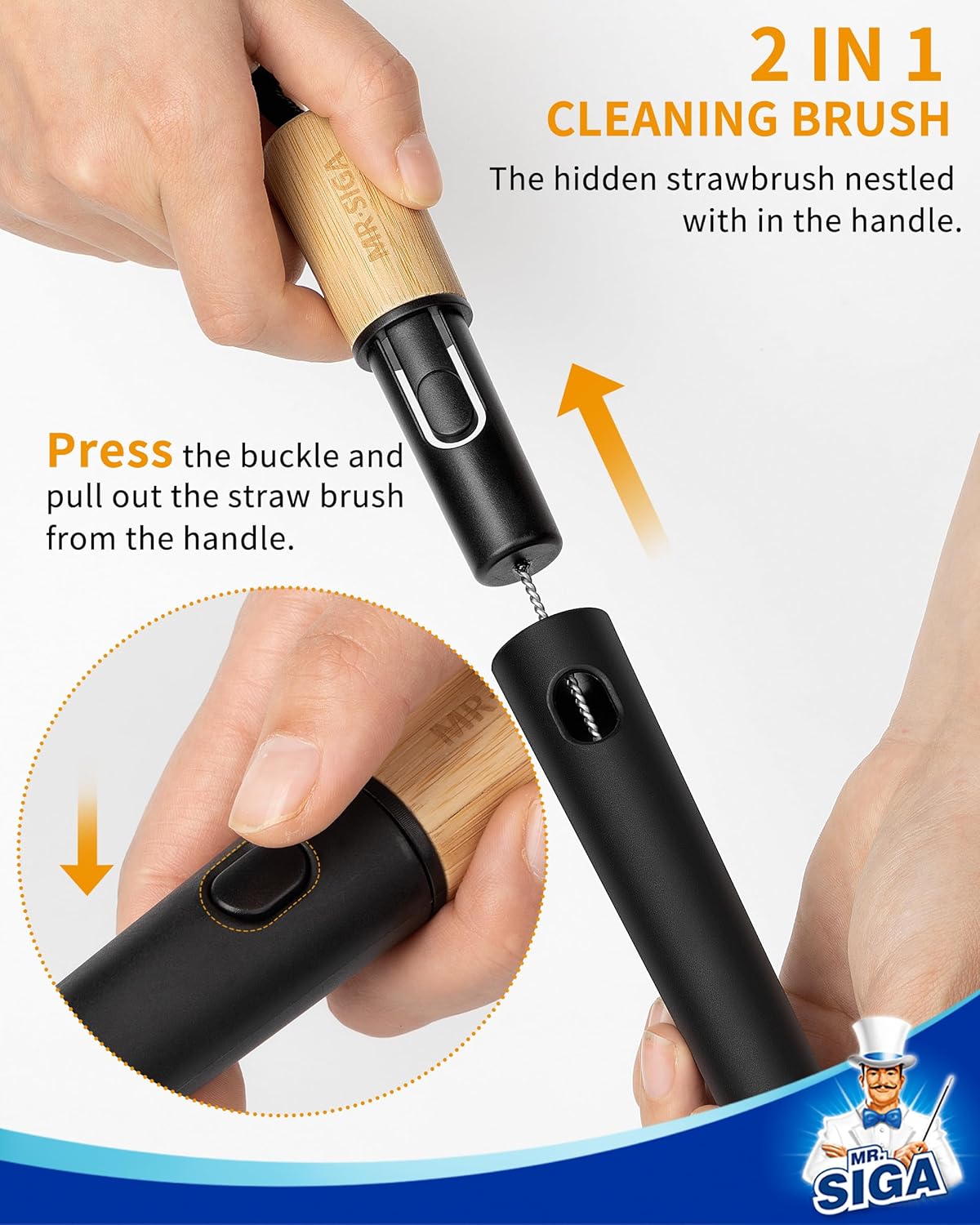 MR.SIGA Water Bottle Brush and Straw Cleaner Brush, Long Handle Bottle Cleaner Brush, 2 in 1 Bottle Cleaning Brush for Sports Bottles, Baby Bottles, Mugs, Straws