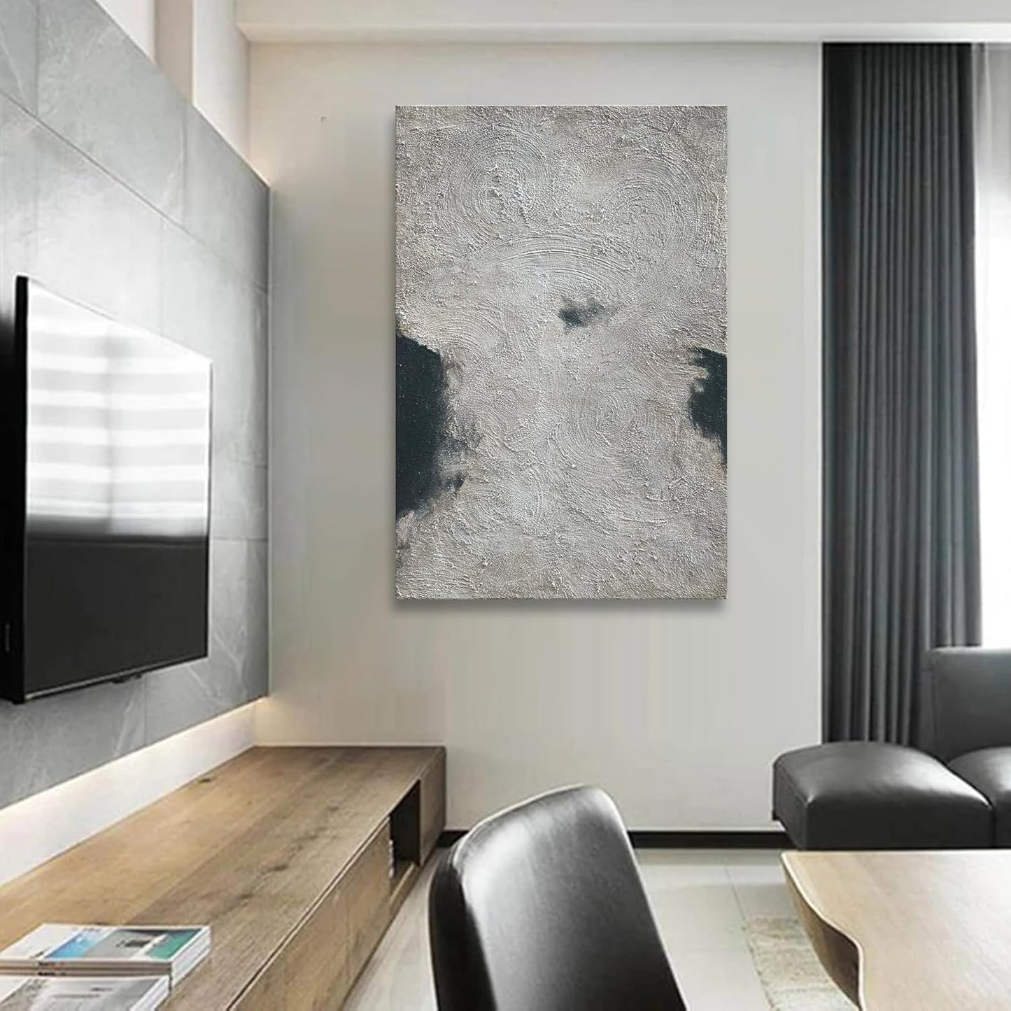 NANKAI Minimalist Art Hand Painted Black and Gray Abstract Oil Painting Canvas Wall Art 36x24 Inch Home Wall Decoration