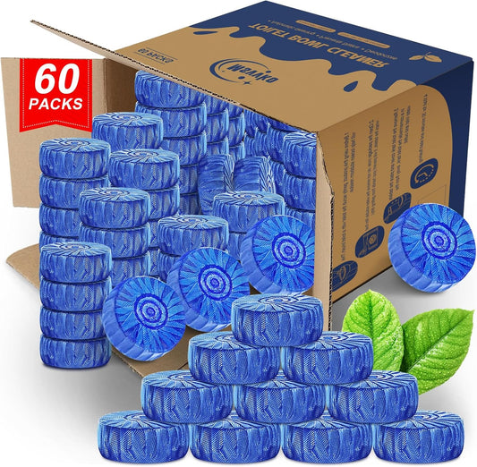 Automatic Toilet Bowl Cleaner Tablets Blue Gel Toilet Tank Cleaners, Septic-Safe Hard Water Ring Stain Remover, Prevent Stain Build Up Bathroom Cleaning & Deodorizer - 60 Tabs