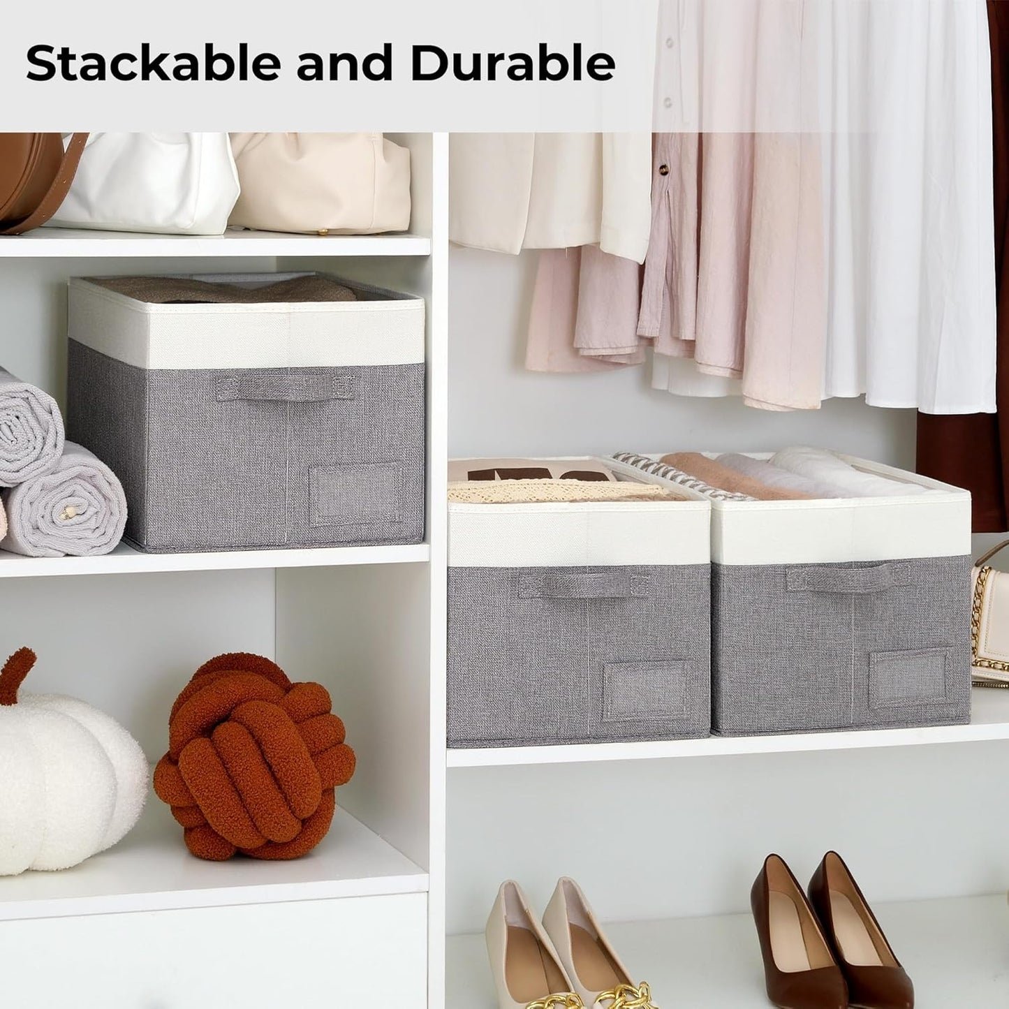 GRANNY SAYS Storage Baskets for Shelves, Fabric Storage Bins for Clothes, Closet Organization Bins, Collapsible Storage Bins with Handles, Decorative Storage Box, Extra Large, 3-Pack