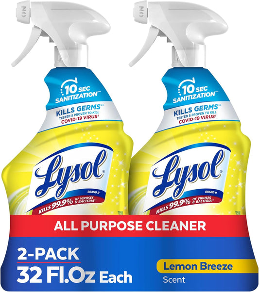Lysol All Purpose Cleaner Spray, Multi-Purpose Disinfecting Spray, Kitchen & Bathroom Cleaner, Lemon Breeze Scent, 32 Fl Oz (Pack of 2)