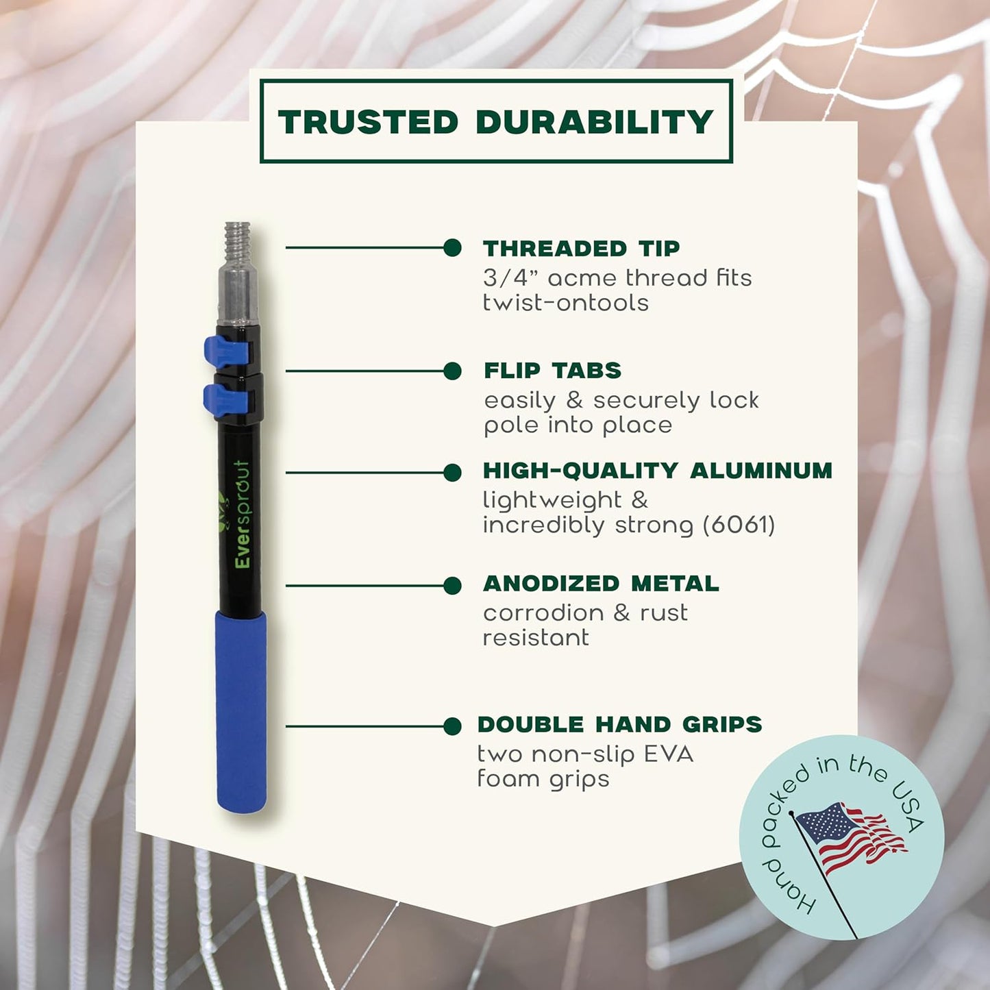 EVERSPROUT 5-to-12ft Telescoping Durable Duster with Extension Pole – Lightweight 3 Stage Cobweb Duster – Extendable to 20ft Reach for Cleaning High Ceilings and Spider Webs