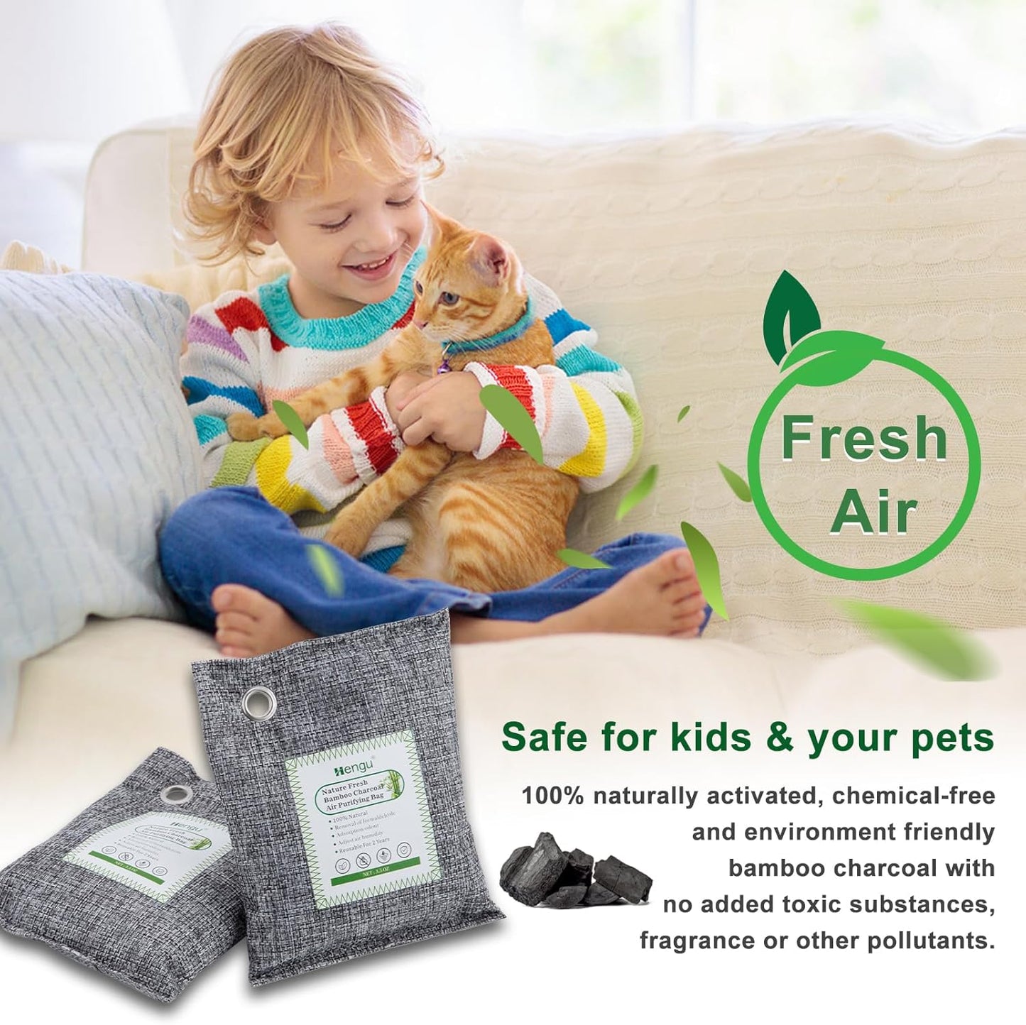 Activated Charcoal Odor Absorber (Large, 12 Pack, 100g each), Natural Charcoal Bags Odor Absorber Bamboo Charcoal Air Purifying Bag for Home, Fridge, Cabinet