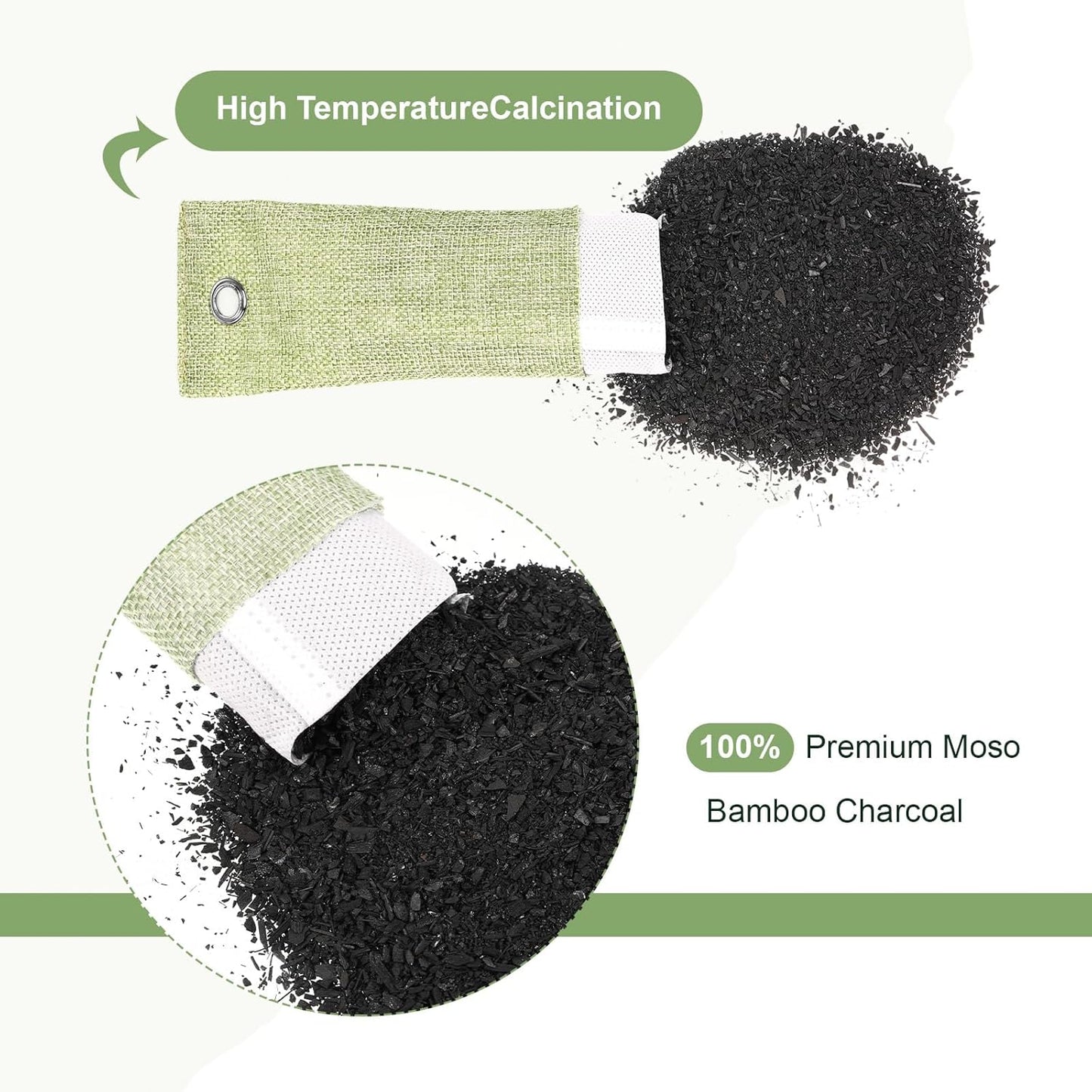 Nuanchu 24 Pcs Activated Charcoal Odor Absorber 50g/100g/200g, Air Purifying Bamboo Charcoal Bags, Natural Shoe Odor Absorber, Deodorizer Absorbers for Fresh Car Home Closet Pet Basement Smell(Green)