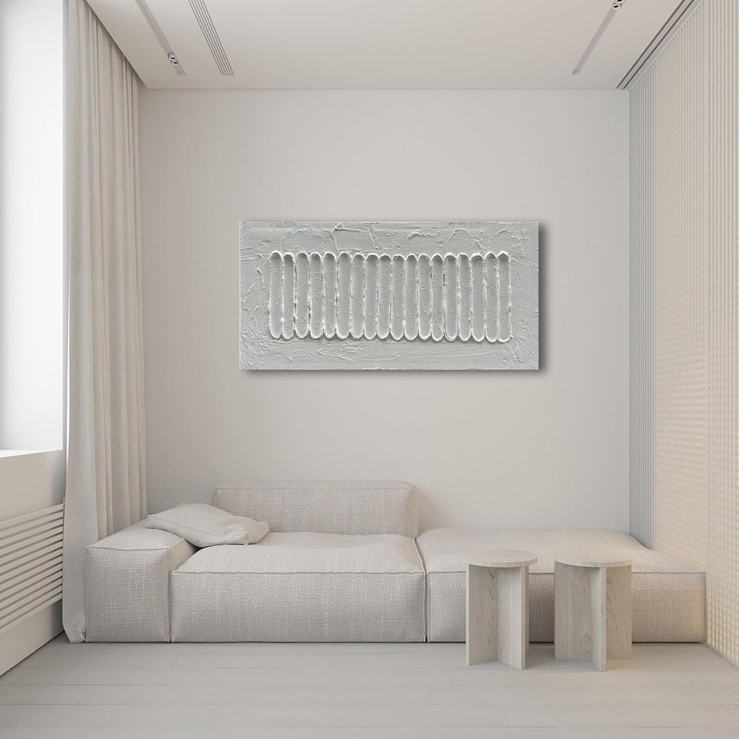 NANKAI Art 24x48 Inchs White Minimalist Art Oil Painting Hand Painted Thick Texture Abstract Painting Home Wall Decorative Art