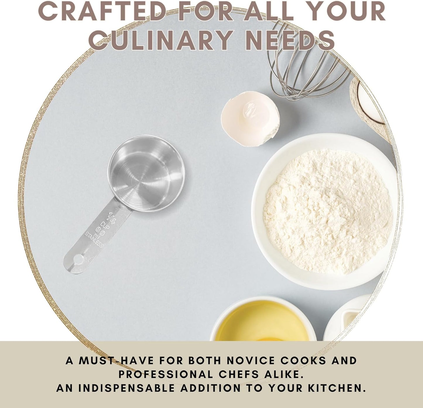 1/4 Cup Stainless Steel Measuring Cup | Sturdy Metal 60 ml | 60 cc | 2 oz | Single Cup for Wet and Dry Ingredients | Great for use as 1/4 Cup Dog Food Scoop - 1 PK