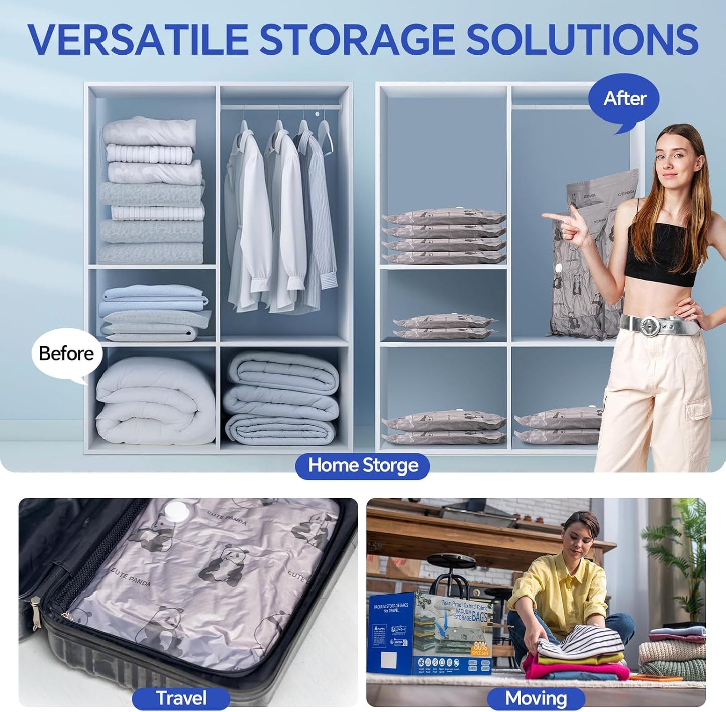 5 Jumbo + 5 Large Tear-Proof Vacuum Storage Bags with Pump, Oxford Fabric Reusable Space Saver Vacuum Storage Bags for Travel, Clothing, Luggage, Packing, Blankets, Quilt