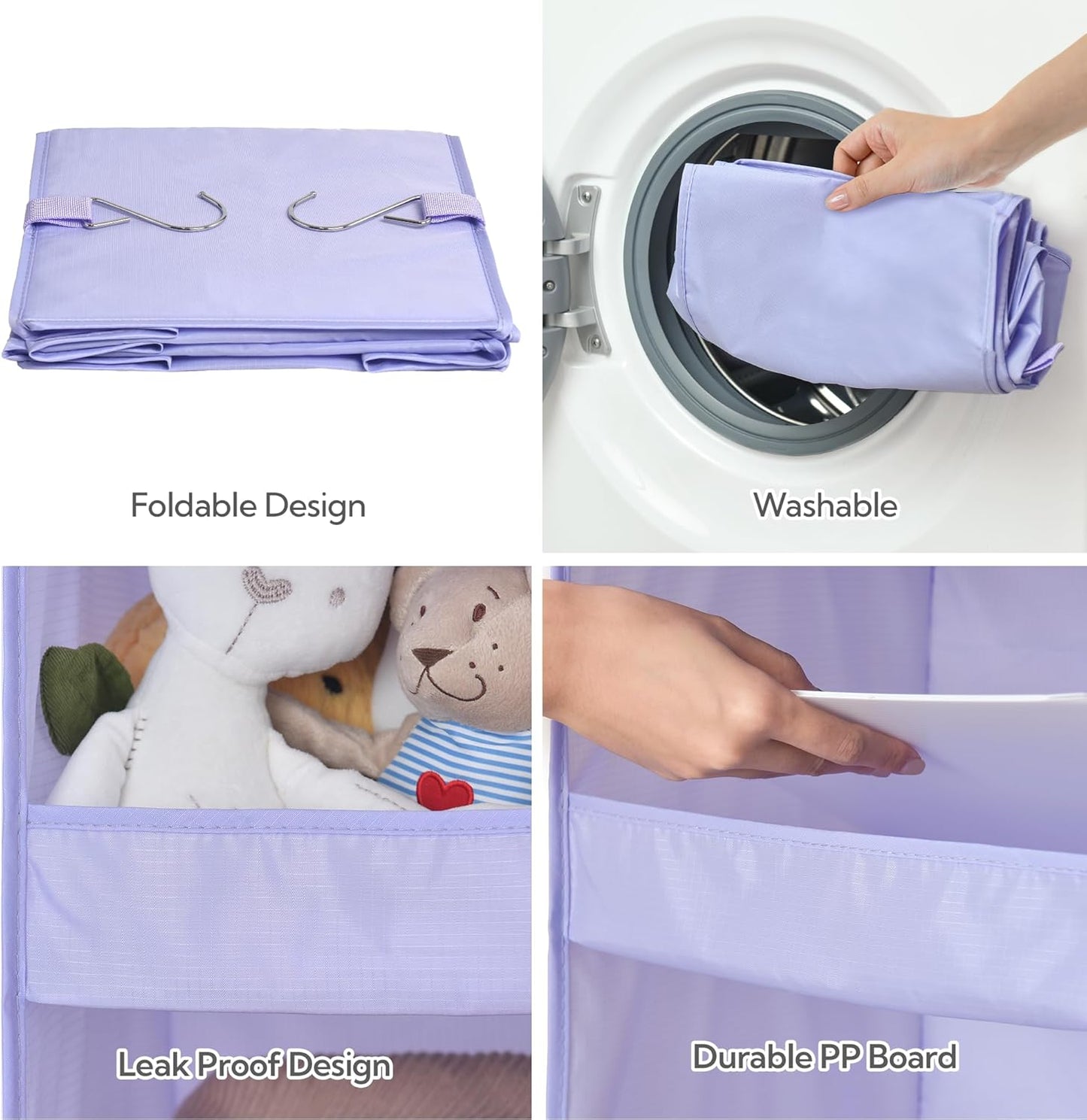 GRANNY SAYS 3 Shelf Hanging Closet Organizers and Storage, Collapsible Closet Storage Organizer with 2 Metal Hooks, Leak-Proof Hanging Shelves for Closet, Dorm Room, Nursery, 2 Pack, Purple