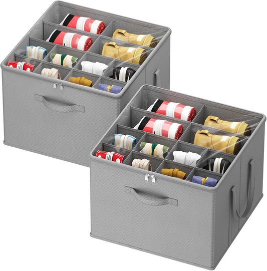 Lifewit Shoe Storage Organizer for Closet Fits 12-16 Pairs, Fabric Large Shoe Box Storage Containers with Clear Cover, Foldable Bins Fit for Boots Sneakers 17"(L) x 17"(W) x 12.5"(H) 2 Pack Light Gray