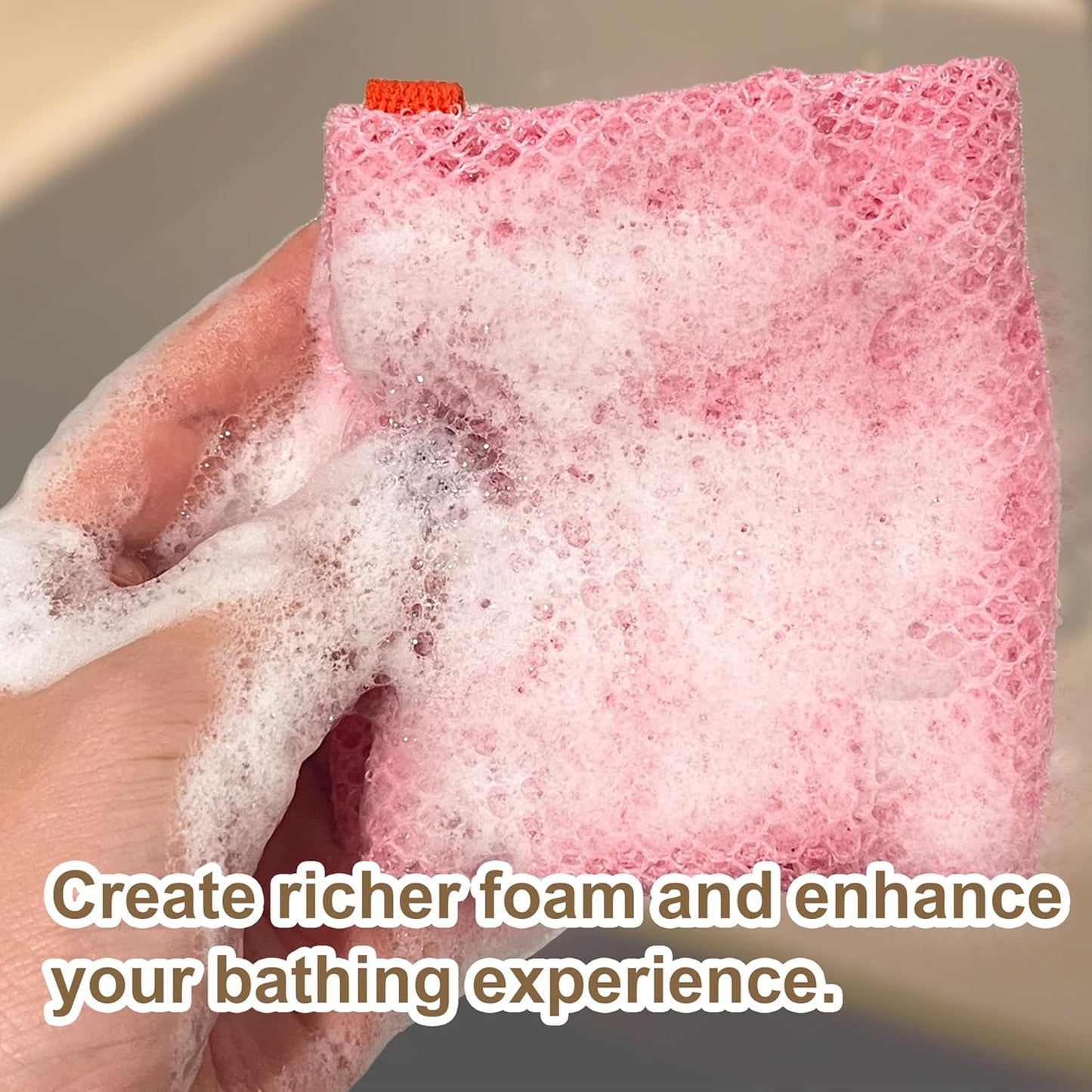 2 Pack Soap Bag Deep Roughness,Bar Soap Pouch Saver Pocket,Body Scrubber Shower Sponge Loofah,Exfoliating Bath Sponge (Pink)