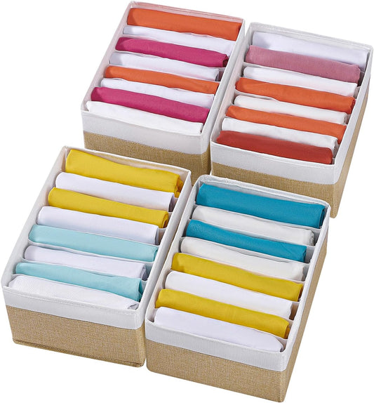 4 Packs T-shirt Drawer Organizers for Clothing,8 Grids Compartment Wardrobe Storage Box, Washable Clothes Organizer for Folded Clothes, Legging, Silk Scarve-12.59''x9.05''x5.9-BeigeWhite