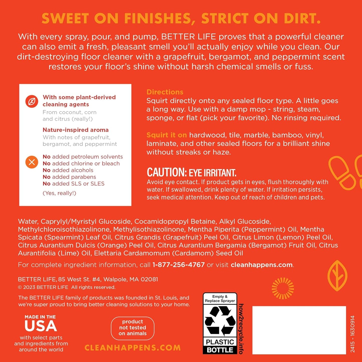 Better Life Floor Cleaner - Liquid Multipurpose Cleaner for Wood, Tile, Laminate, Vinyl, Bamboo - Hardwood Floor Cleaner for Mopping - Citrus Mint, 32 Fl Oz (Pack of 2)