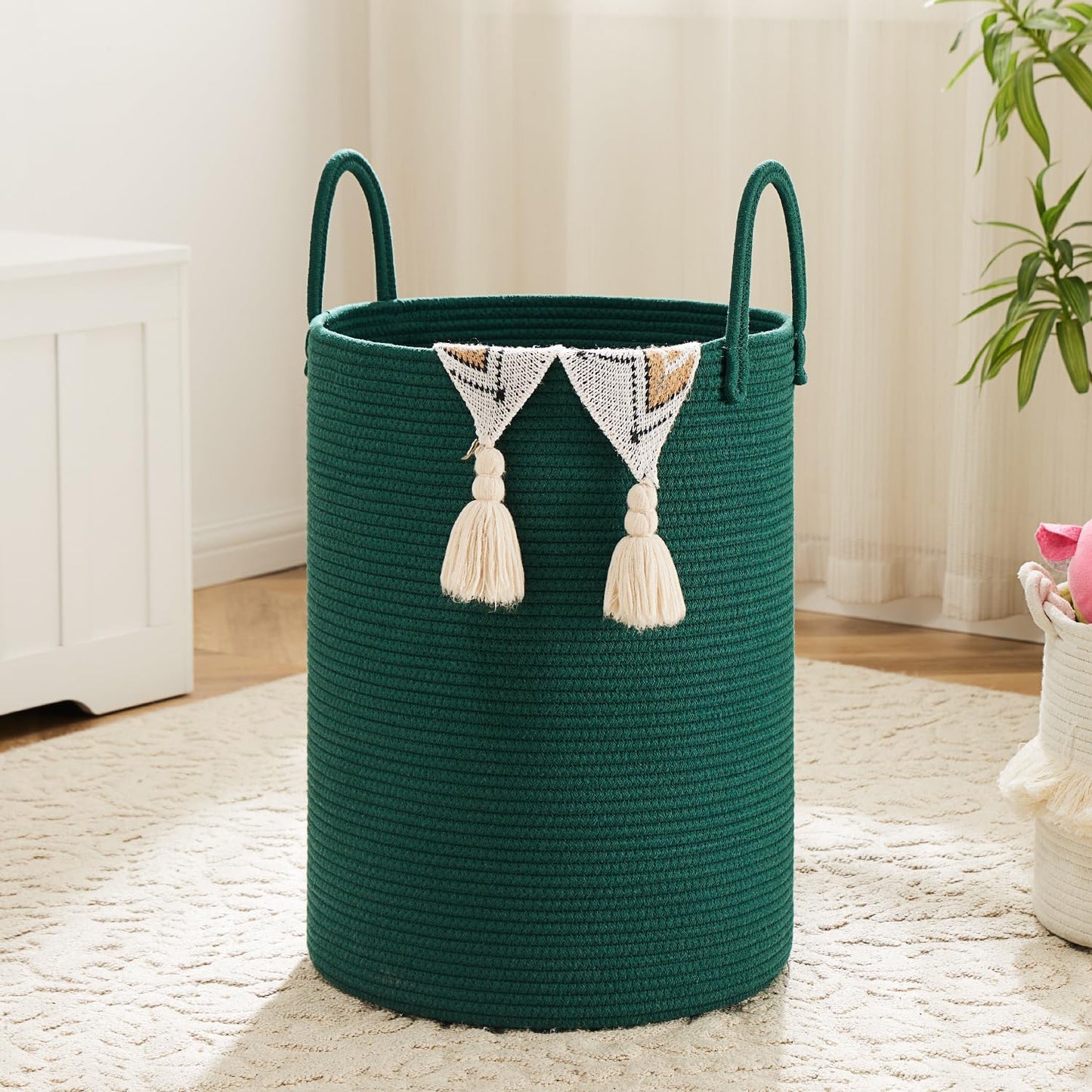 Laundry Basket,Woven Cotton Rope Laundry Hamper,60L for Decorative Storage of Dirty Clothes,Toys and Blankets in Bathroom,Baby Room and Living Room