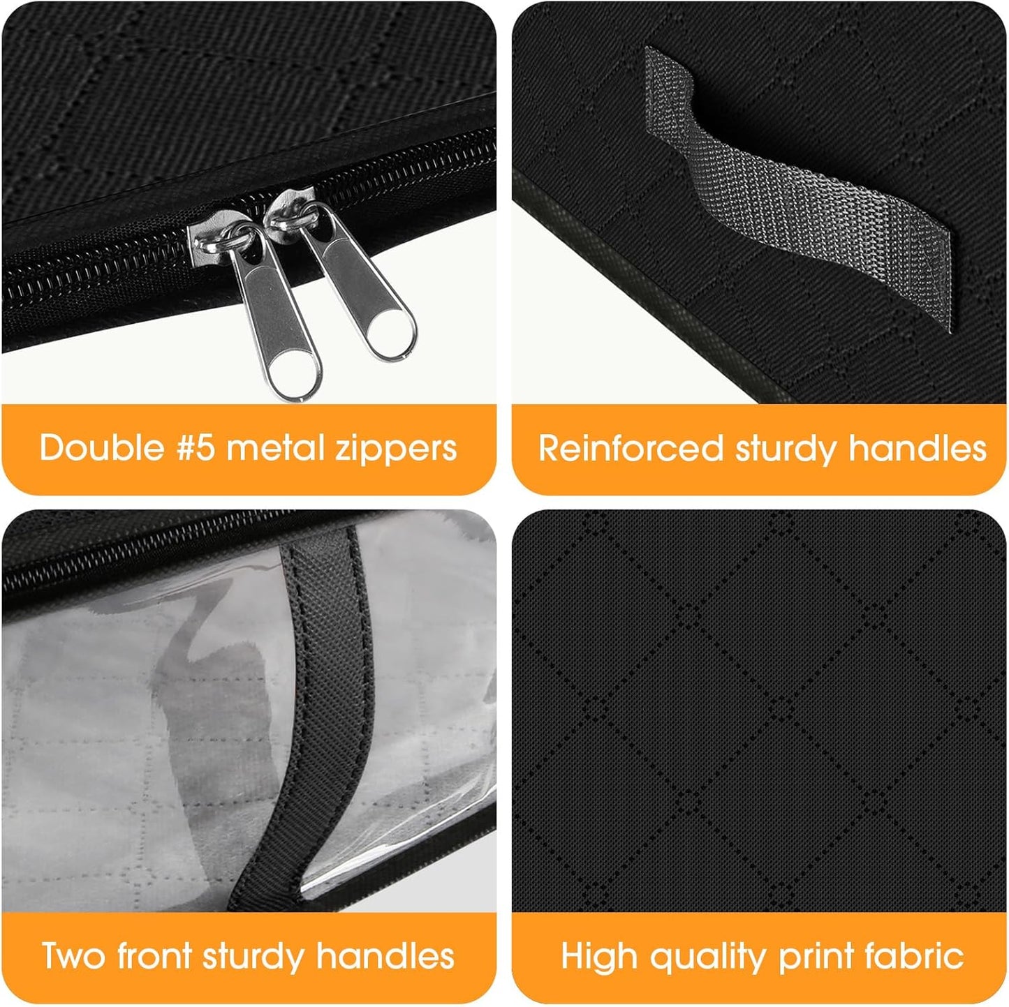 StorageRight Under Bed Storage Bins, 2-Pack 40L Foldable Fabric Storage Bags with Transparent Window, Breathable Organizer for Clothes/Blanket/Comforter/Quiltr, Black