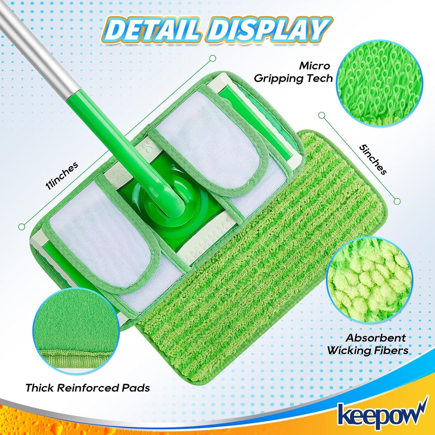 Reusable Pads Compatible with Swiffer Sweeper Mops - Washable Microfiber Mop Pad Refills - 12 Inch Floor Cleaning Mop Head Pads Work Wet and Dry - 5 Pack