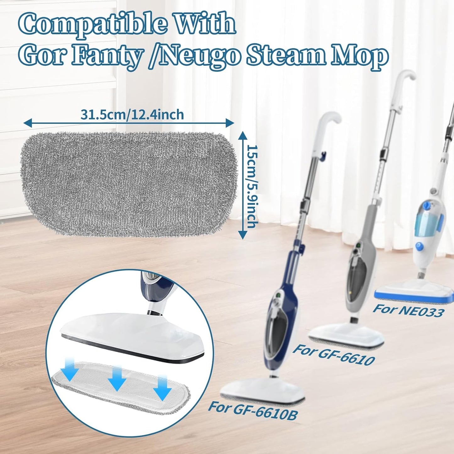 5 Pack Steam Mop Replacement Pads,Steam Mop Pads Compatible with GorFanty Steam Mop GF-6610B & GF-6610,Neugo NE033/NE033M & Mxnsewr,Washable & Reusable Microfiber Cloth for Floor Cleaning